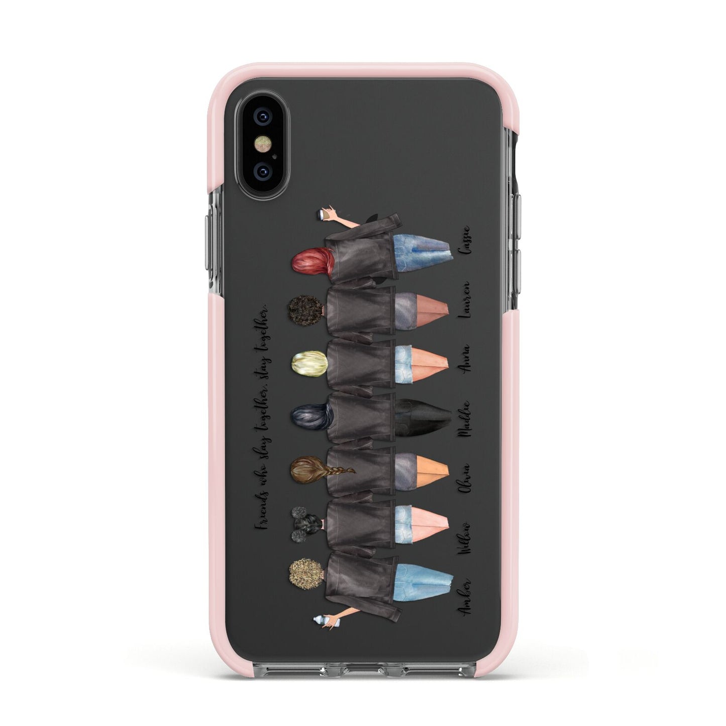 7 Best Friends with Names Apple iPhone Xs Impact Case Pink Edge on Black Phone