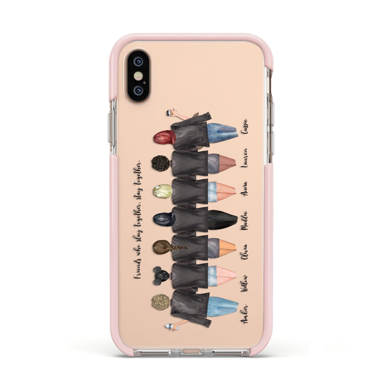 7 Best Friends with Names Apple iPhone Xs Impact Case Pink Edge on Gold Phone
