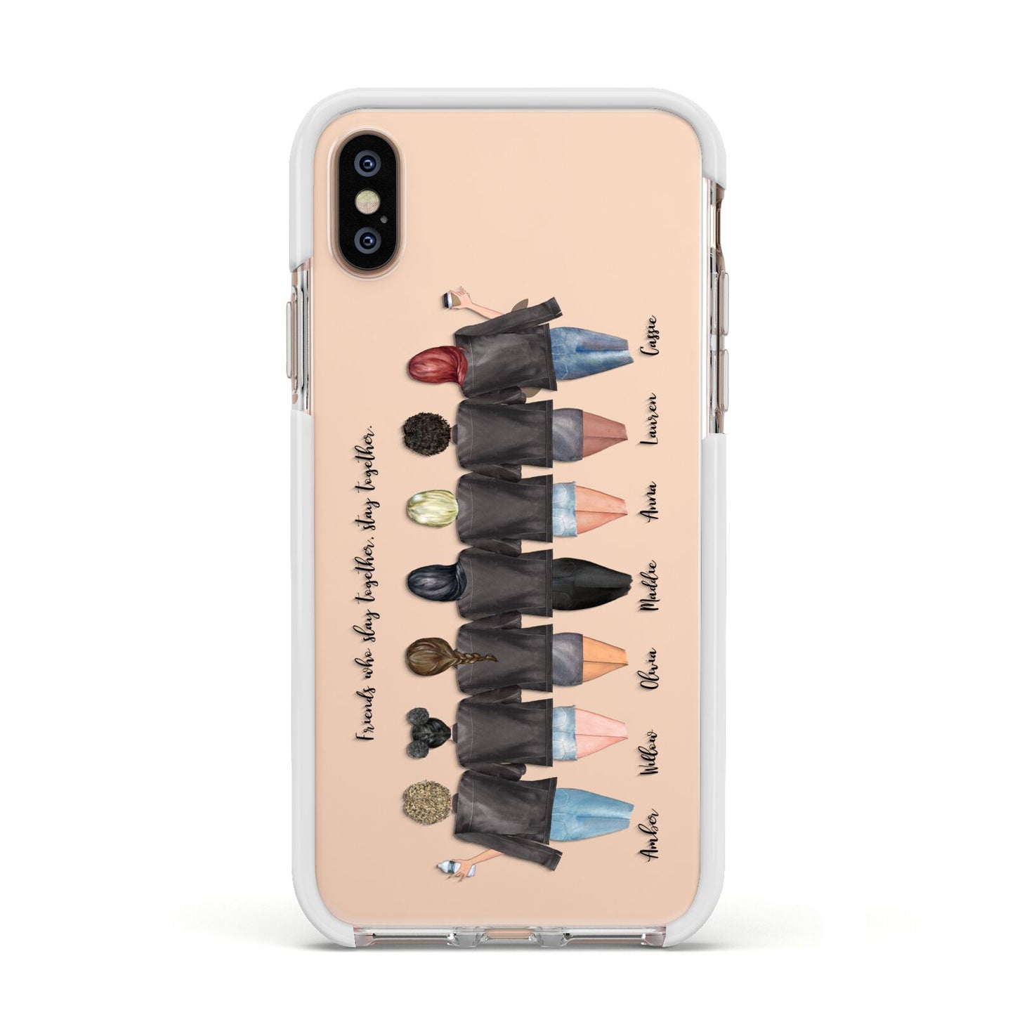 7 Best Friends with Names Apple iPhone Xs Impact Case White Edge on Gold Phone