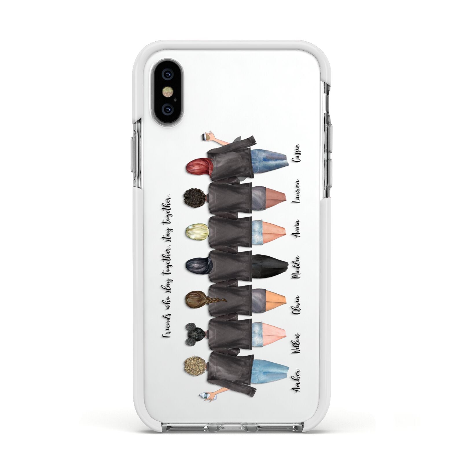 7 Best Friends with Names Apple iPhone Xs Impact Case White Edge on Silver Phone