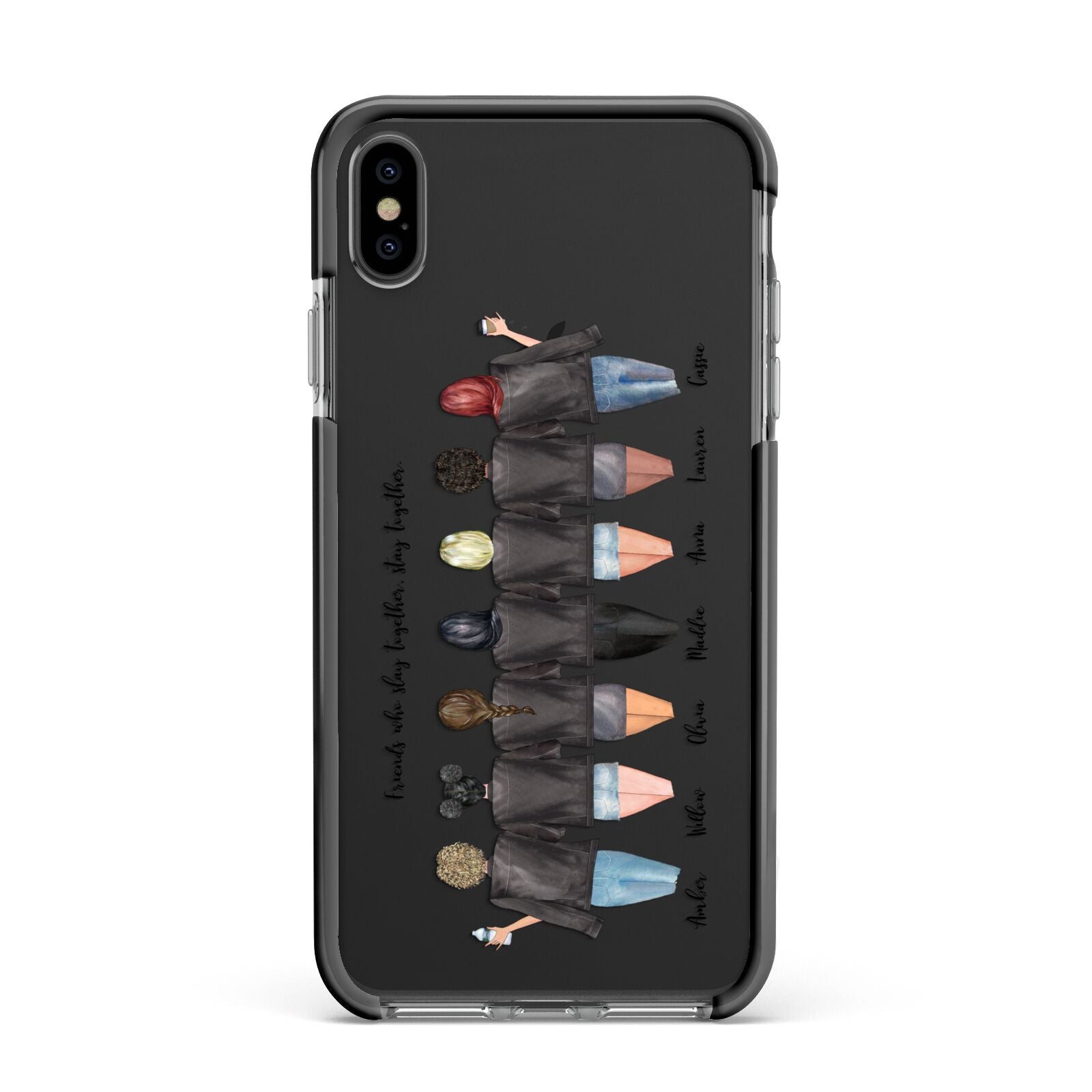 7 Best Friends with Names Apple iPhone Xs Max Impact Case Black Edge on Black Phone
