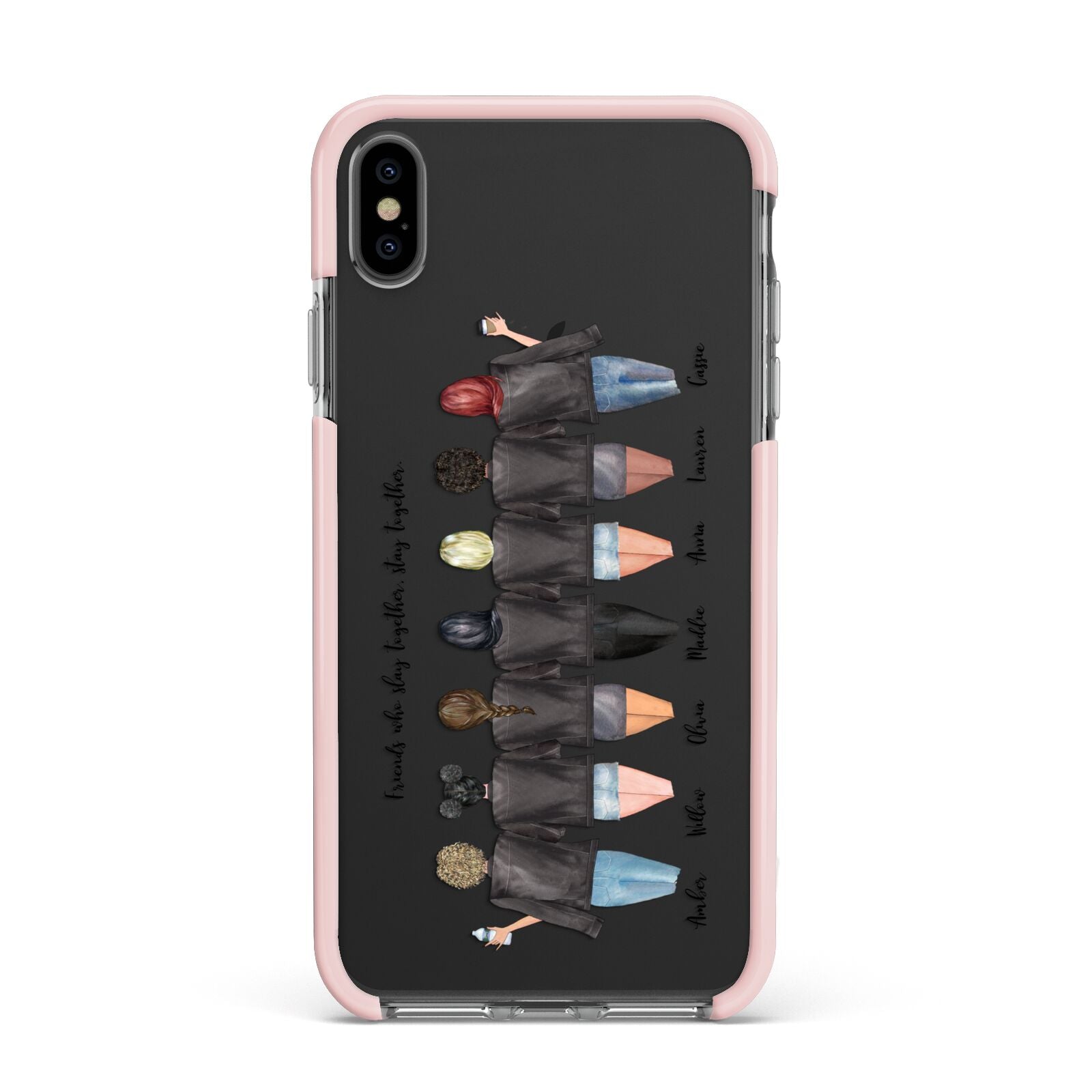 7 Best Friends with Names Apple iPhone Xs Max Impact Case Pink Edge on Black Phone