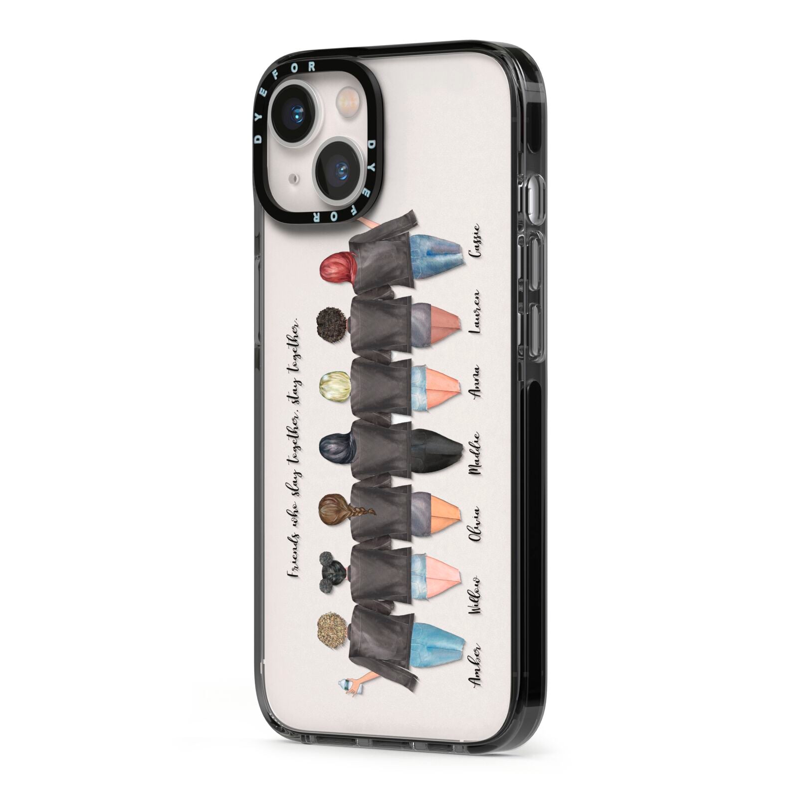 7 Best Friends with Names iPhone 13 Black Impact Case Side Angle on Silver phone