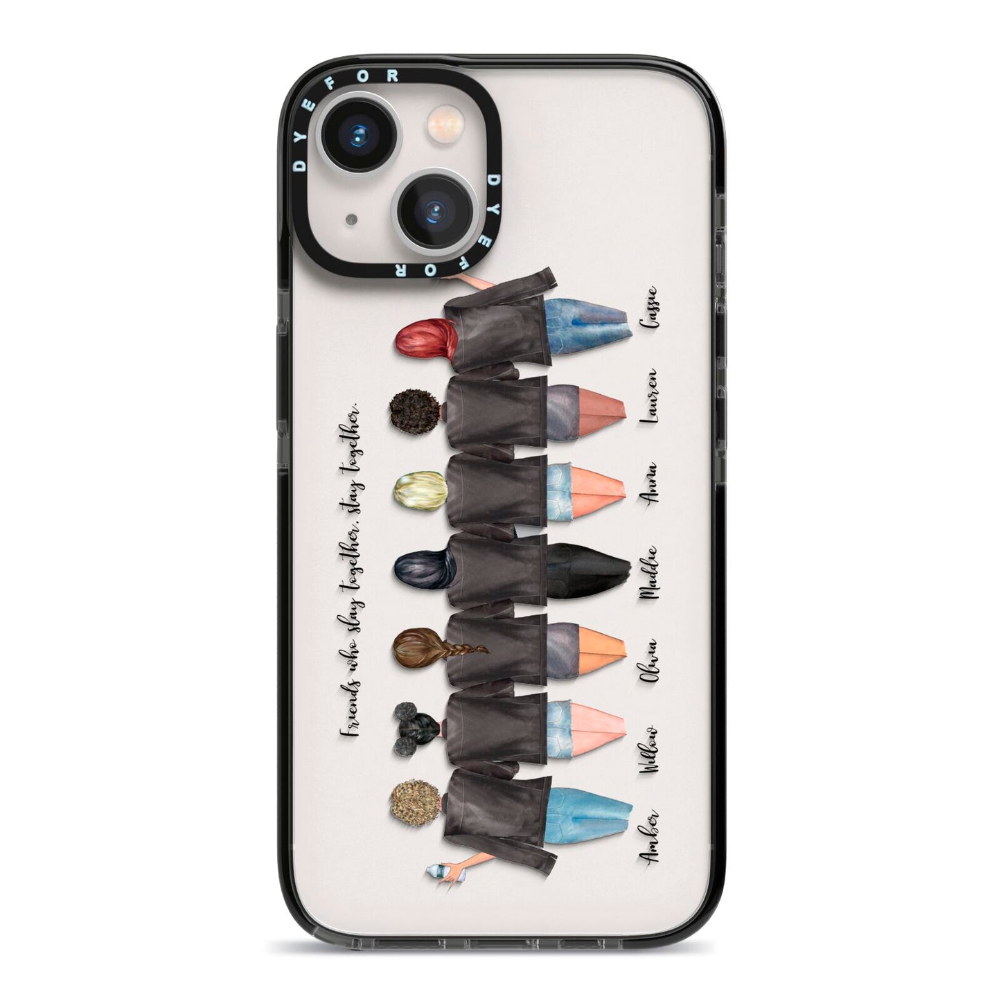 7 Best Friends with Names iPhone 13 Black Impact Case on Silver phone