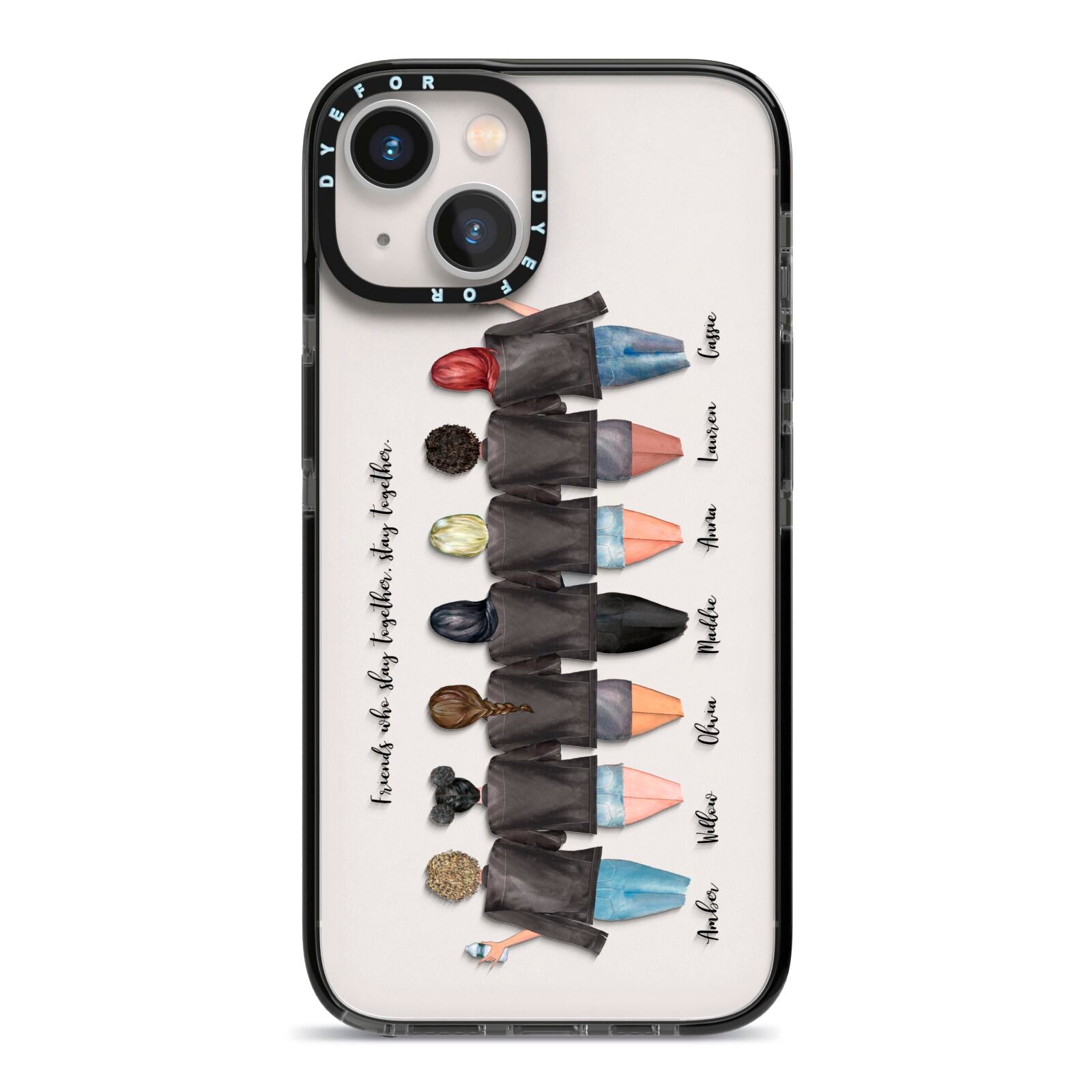 7 Best Friends with Names iPhone 13 Black Impact Case on Silver phone