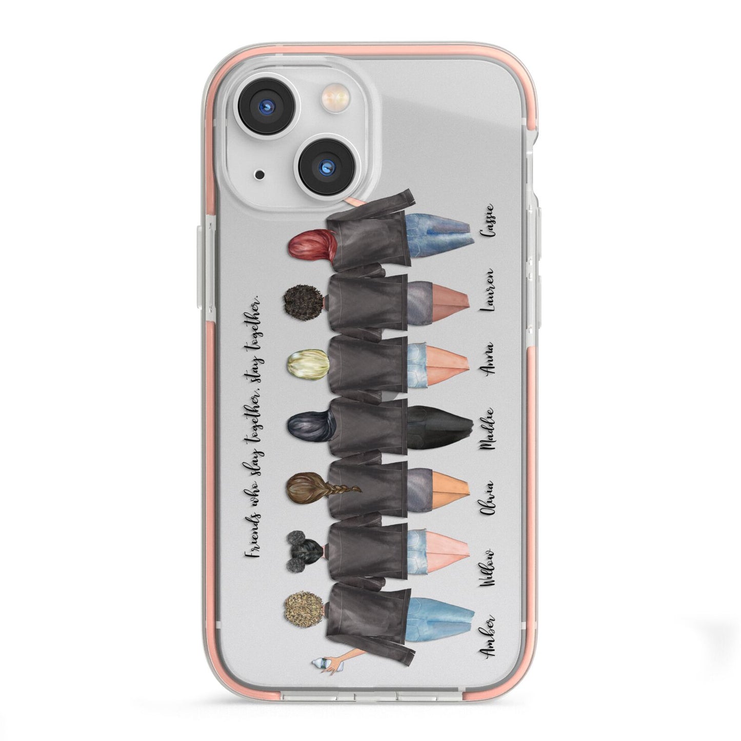 7 Best Friends with Names iPhone 13 Mini TPU Impact Case with Pink Edges