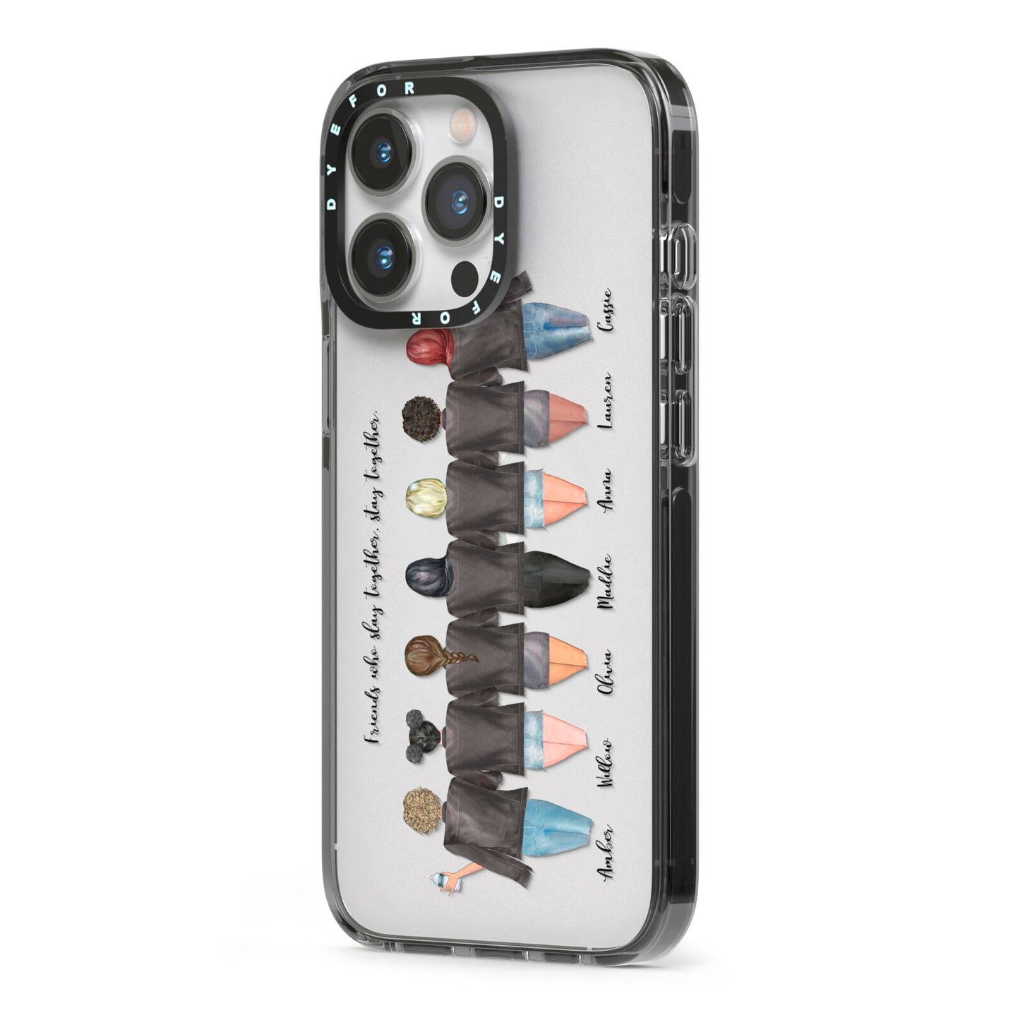 7 Best Friends with Names iPhone 13 Pro Black Impact Case Side Angle on Silver phone