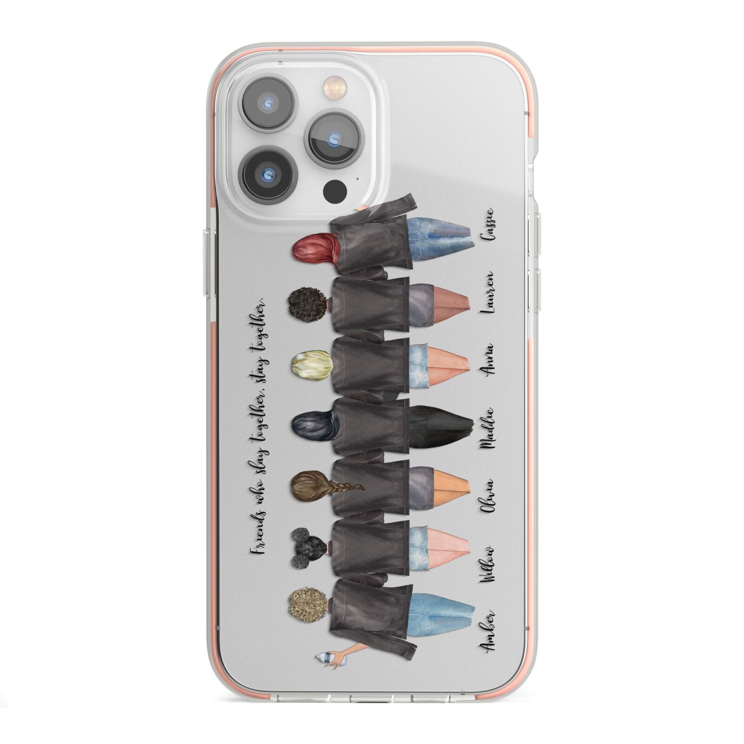 7 Best Friends with Names iPhone 13 Pro Max TPU Impact Case with Pink Edges