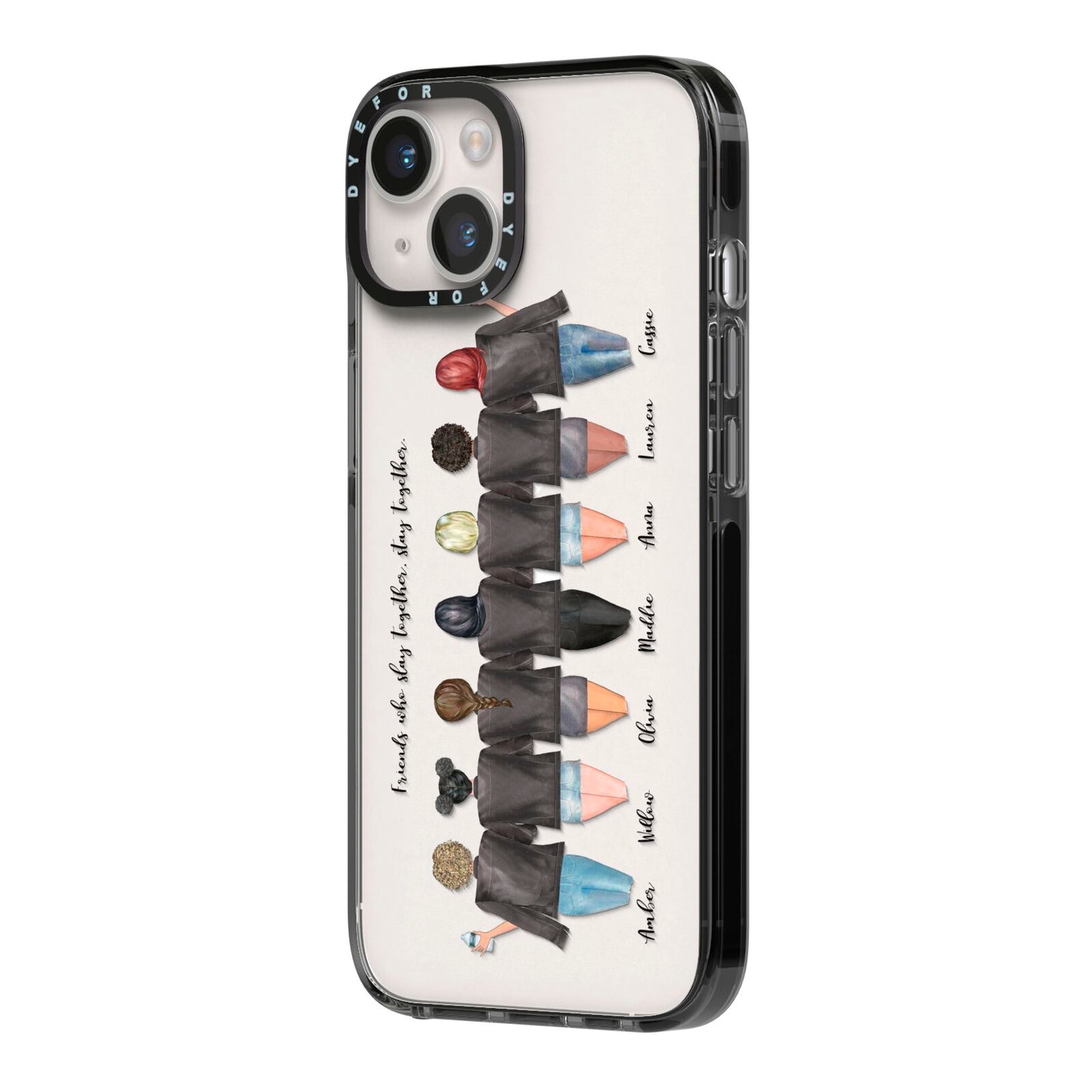 7 Best Friends with Names iPhone 14 Black Impact Case Side Angle on Silver phone