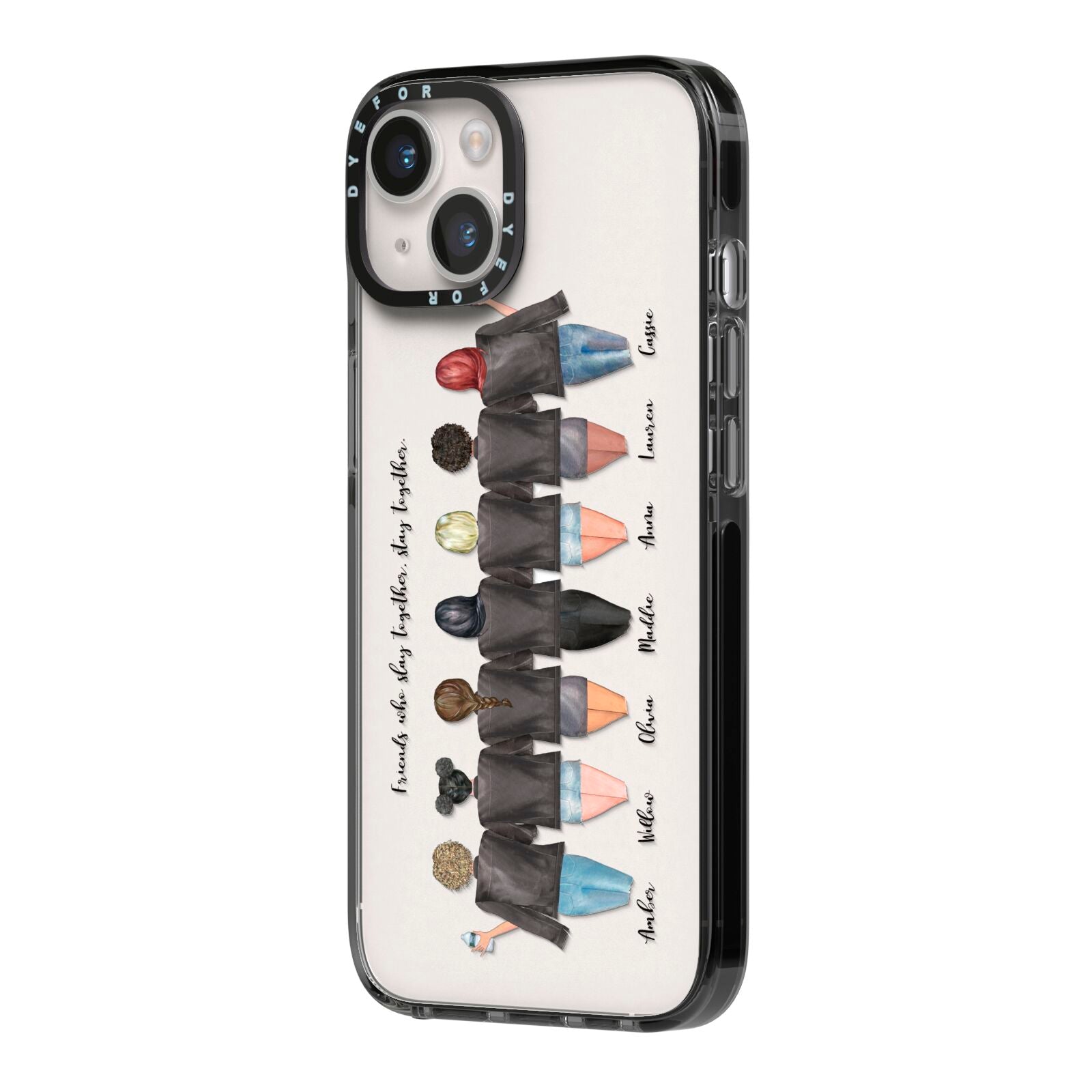 7 Best Friends with Names iPhone 14 Black Impact Case Side Angle on Silver phone