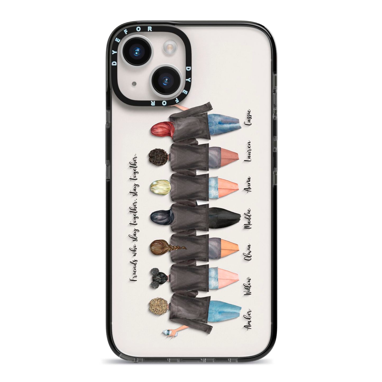 7 Best Friends with Names iPhone 14 Black Impact Case on Silver phone