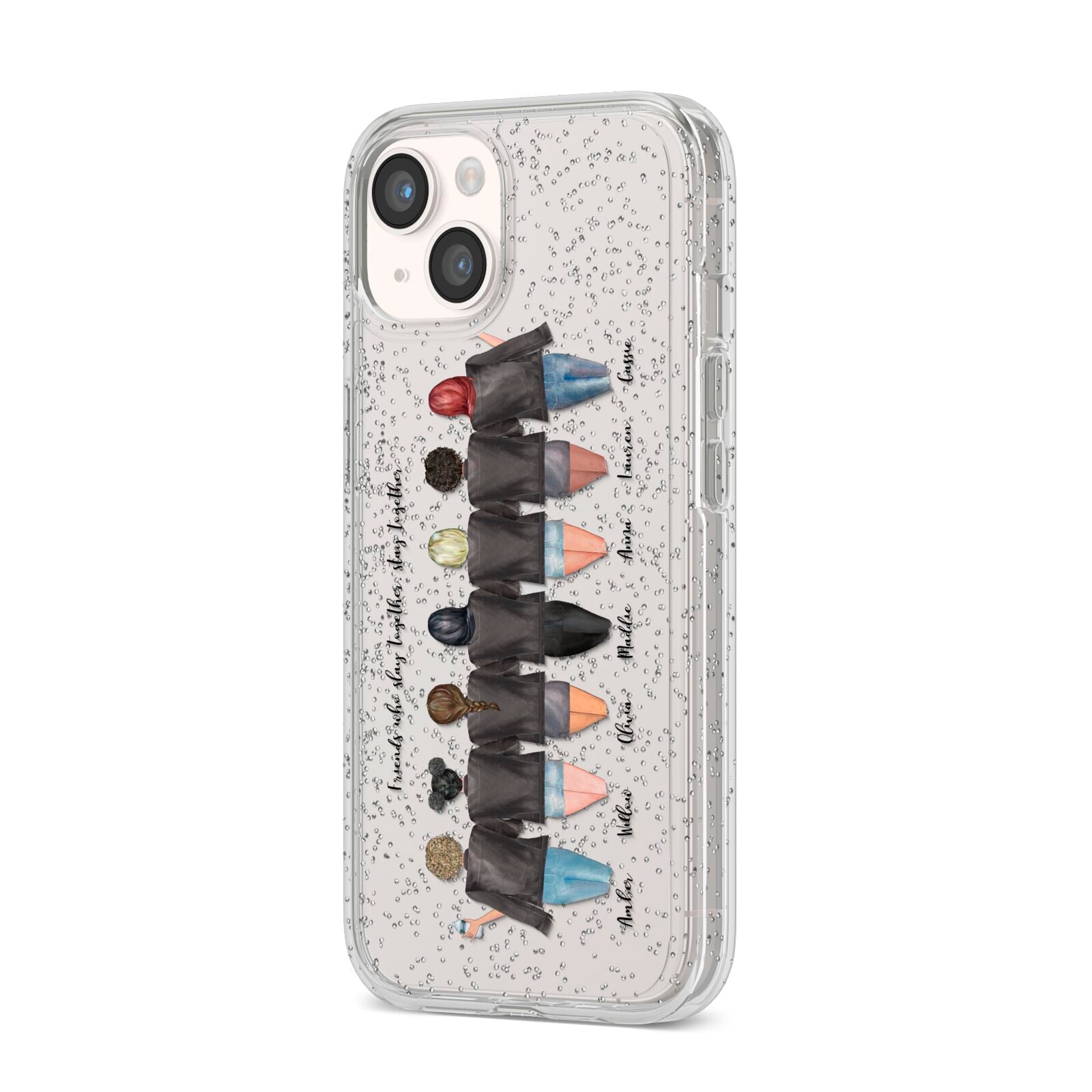7 Best Friends with Names iPhone 14 Glitter Tough Case Starlight Angled Image