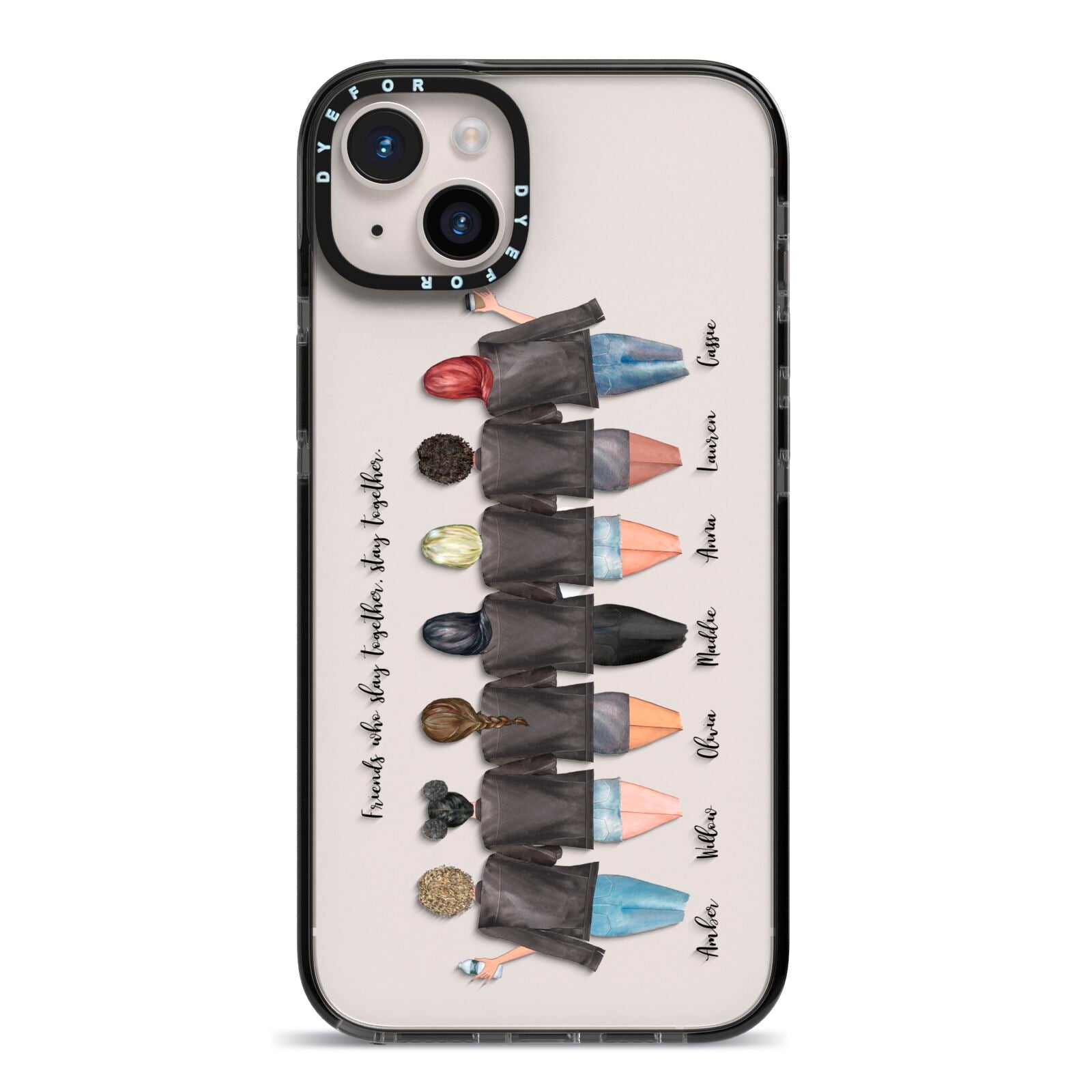 7 Best Friends with Names iPhone 14 Plus Black Impact Case on Silver phone