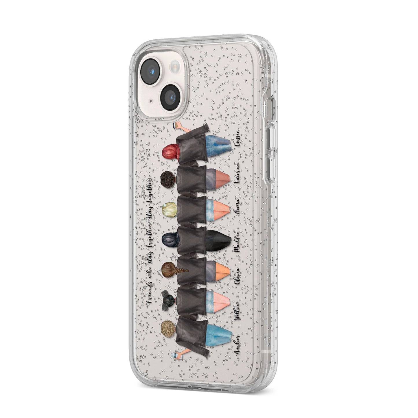 7 Best Friends with Names iPhone 14 Plus Glitter Tough Case Starlight Angled Image
