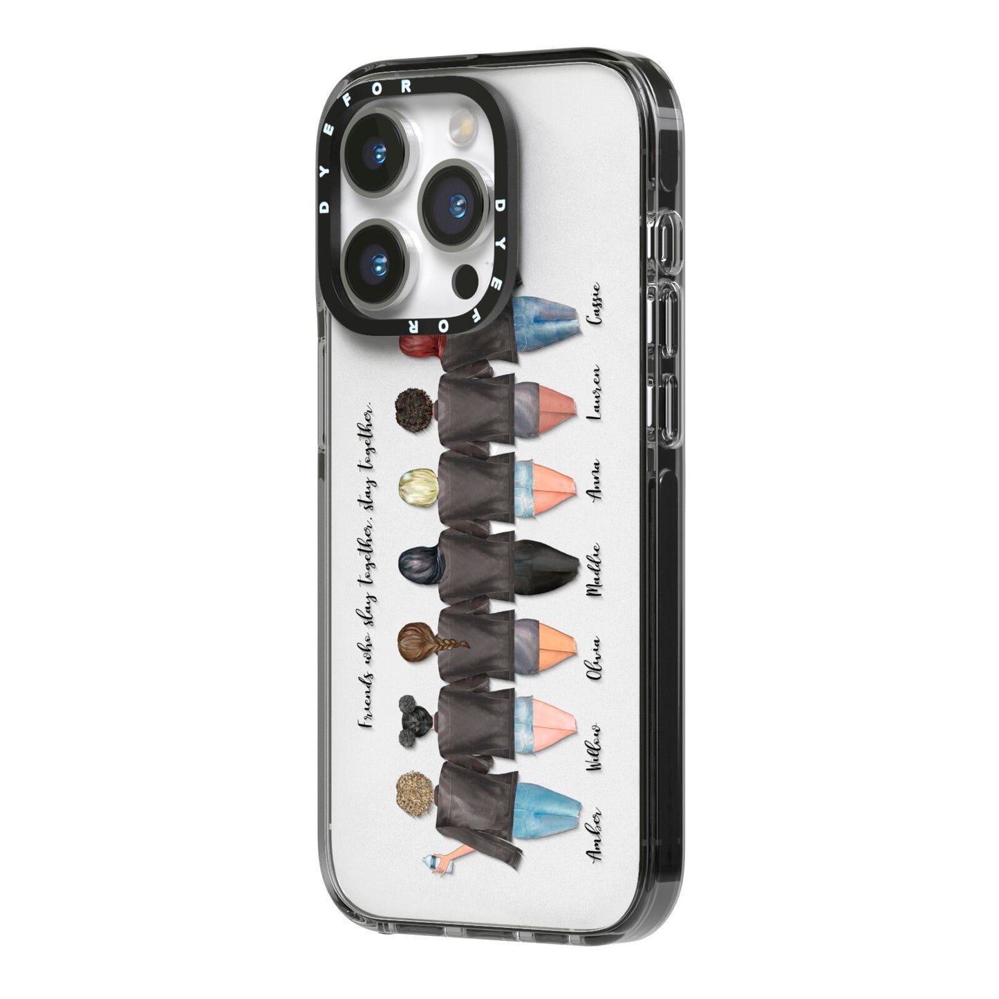 7 Best Friends with Names iPhone 14 Pro Black Impact Case Side Angle on Silver phone