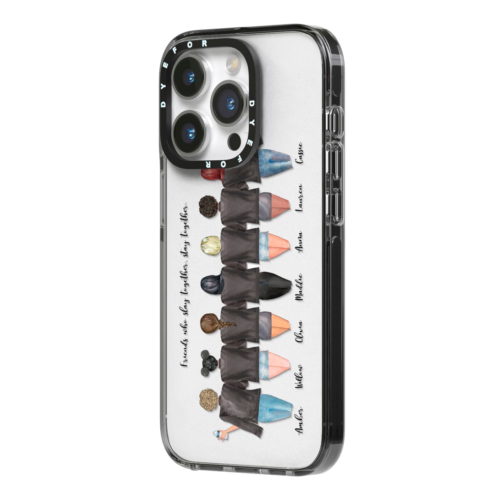 7 Best Friends with Names iPhone 14 Pro Black Impact Case Side Angle on Silver phone