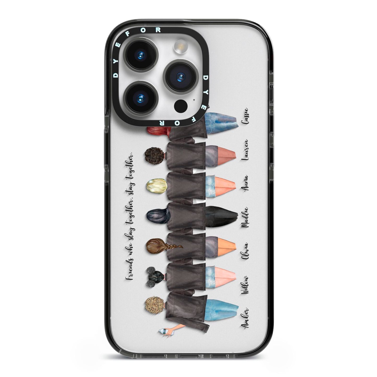 7 Best Friends with Names iPhone 14 Pro Black Impact Case on Silver phone