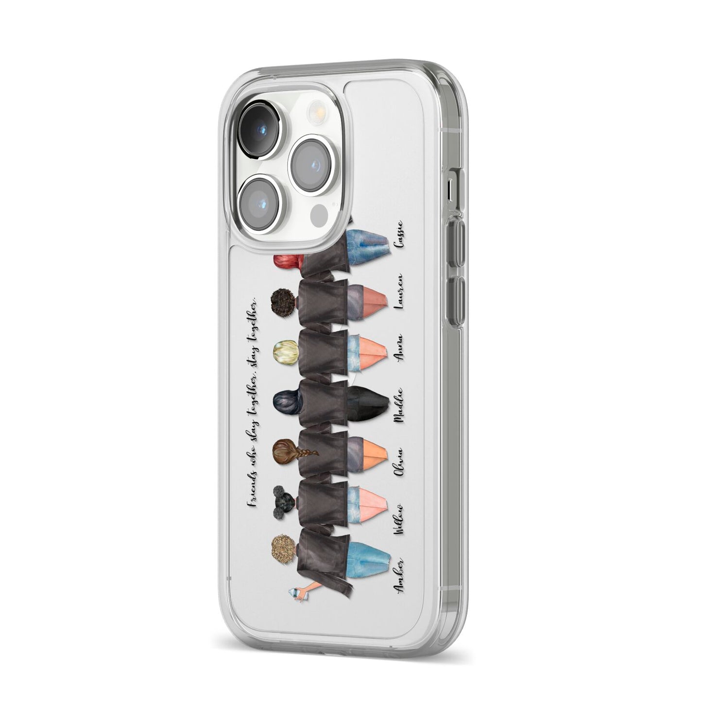 7 Best Friends with Names iPhone 14 Pro Clear Tough Case Silver Angled Image
