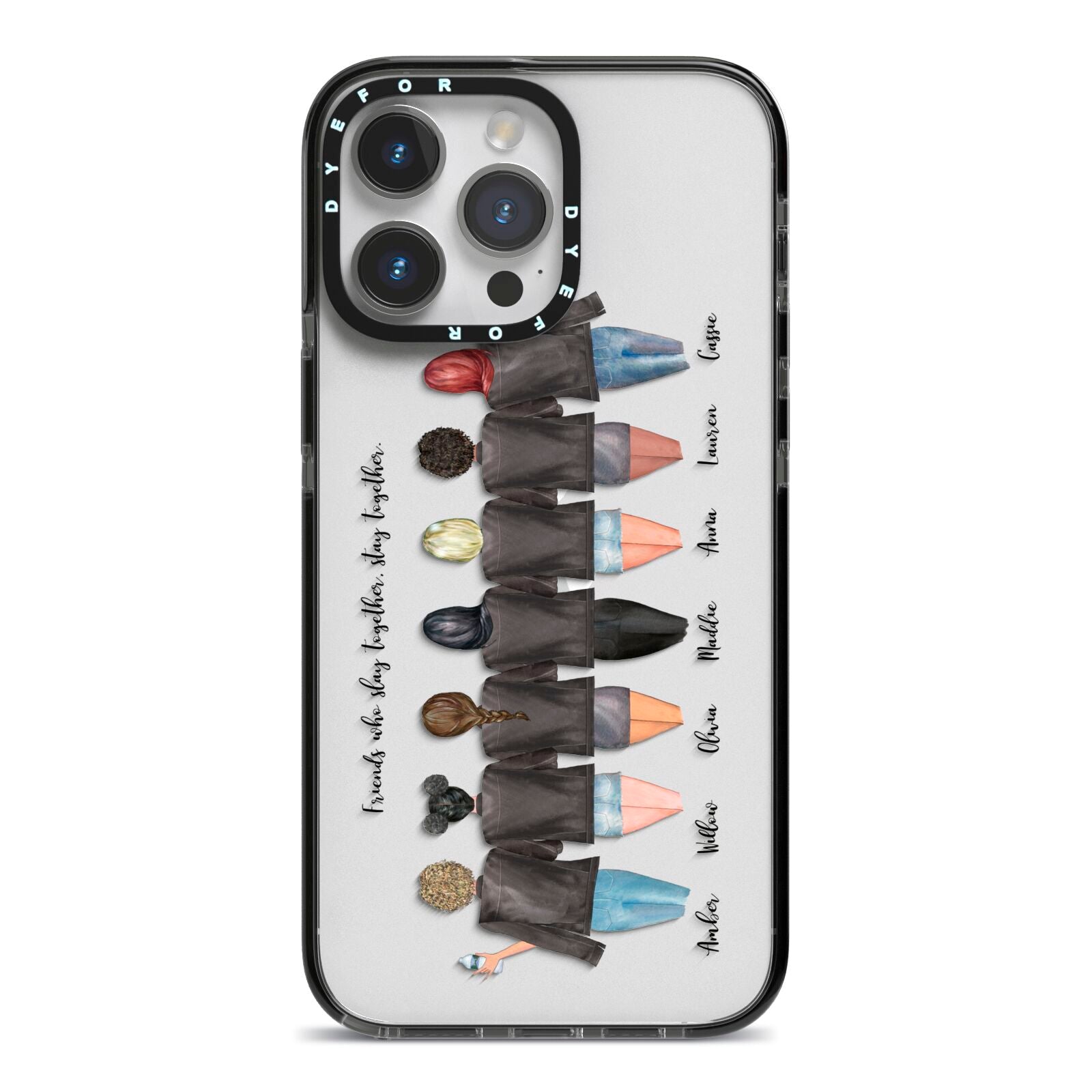 7 Best Friends with Names iPhone 14 Pro Max Black Impact Case on Silver phone