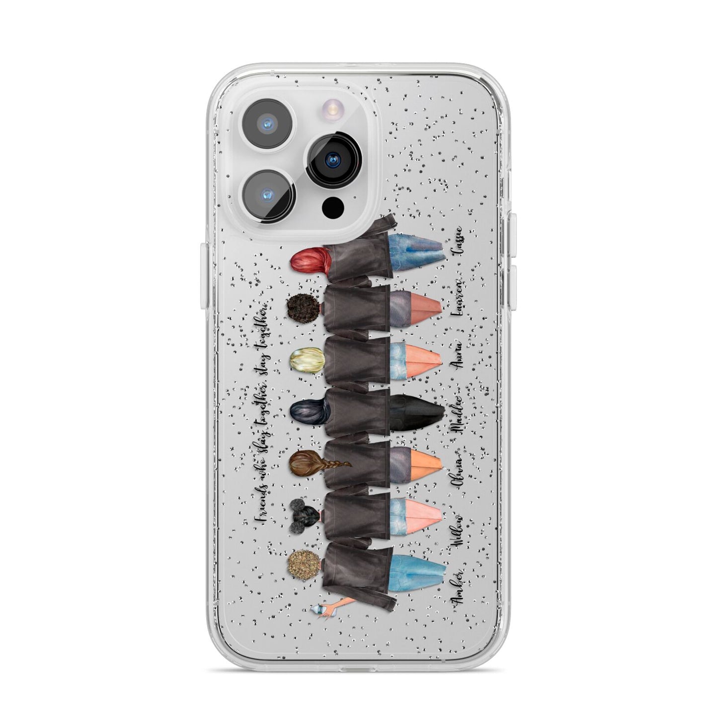 7 Best Friends with Names iPhone 14 Pro Max Glitter Tough Case Silver