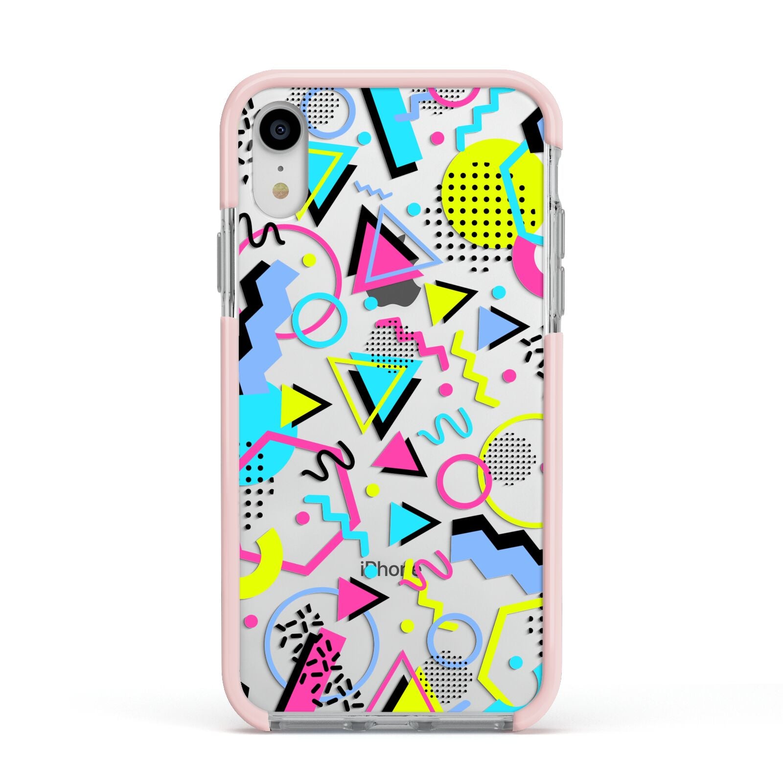 80s Retro Apple iPhone XR Impact Case Pink Edge on Silver Phone