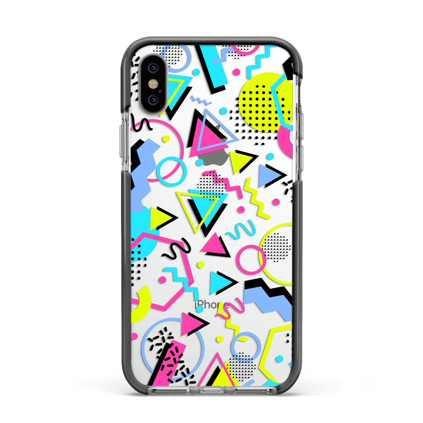 80s Retro Apple iPhone Xs Impact Case Black Edge on Silver Phone