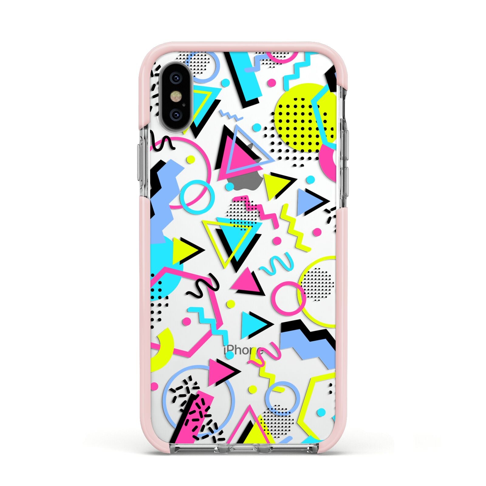 80s Retro Apple iPhone Xs Impact Case Pink Edge on Silver Phone