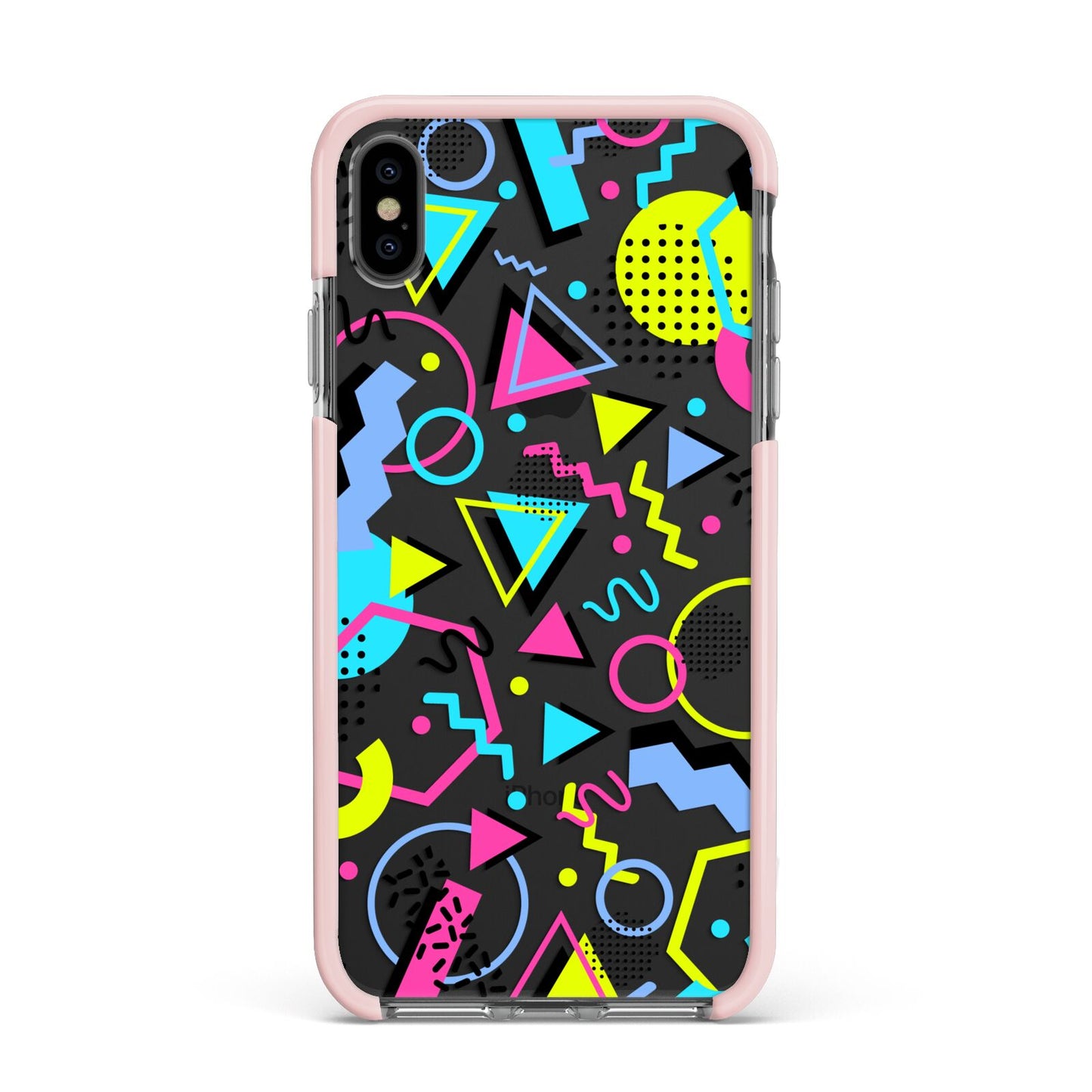 80s Retro Apple iPhone Xs Max Impact Case Pink Edge on Black Phone