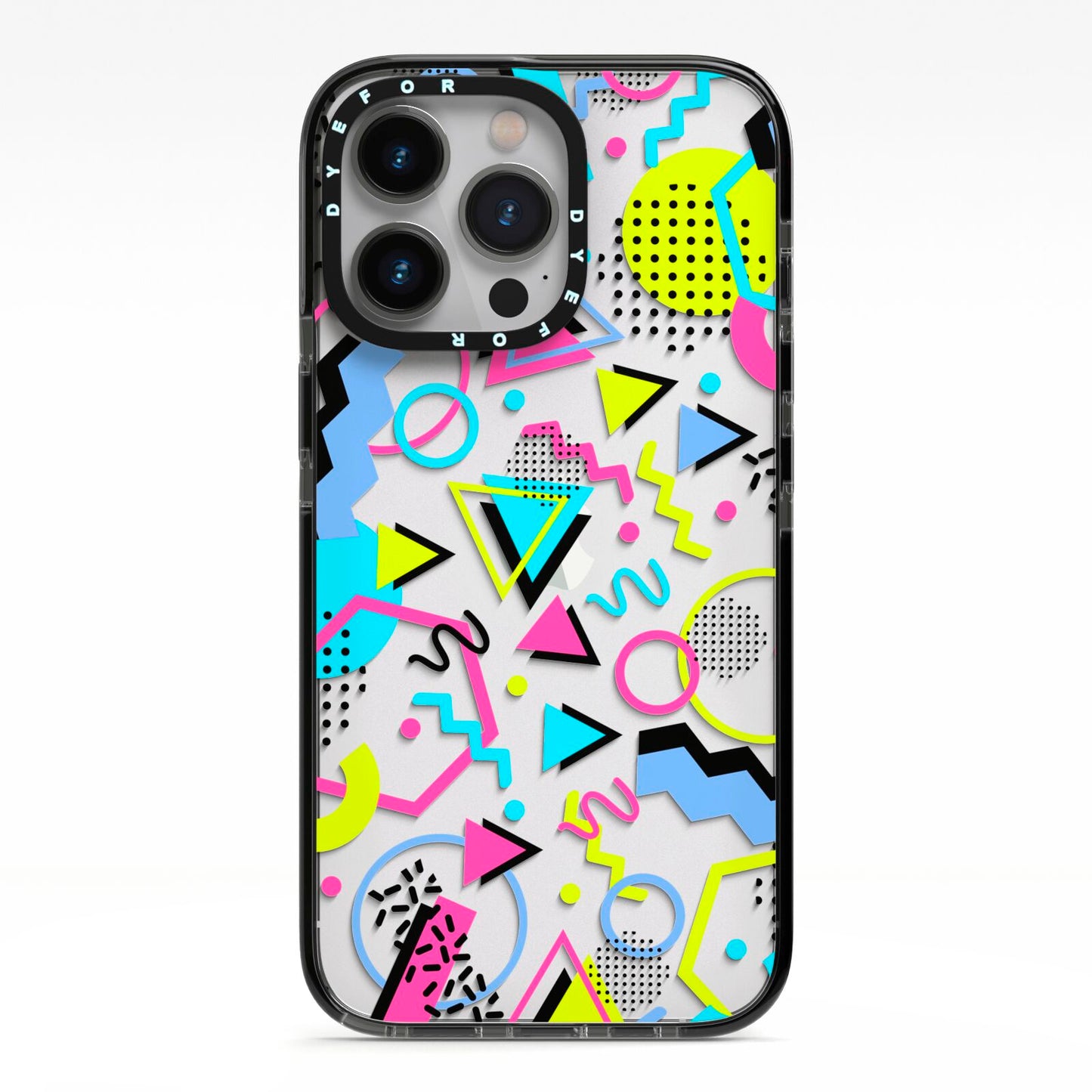 80s Retro iPhone 13 Pro Black Impact Case on Silver phone