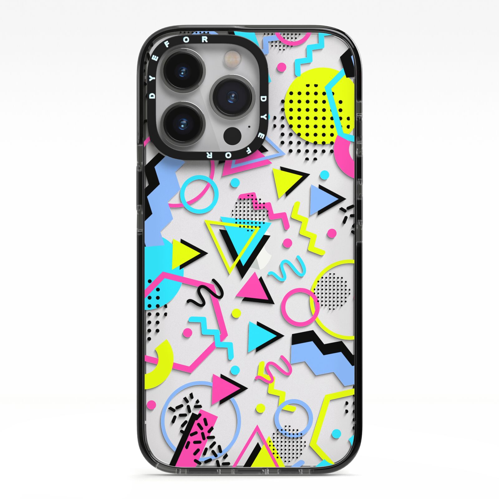 80s Retro iPhone 13 Pro Black Impact Case on Silver phone