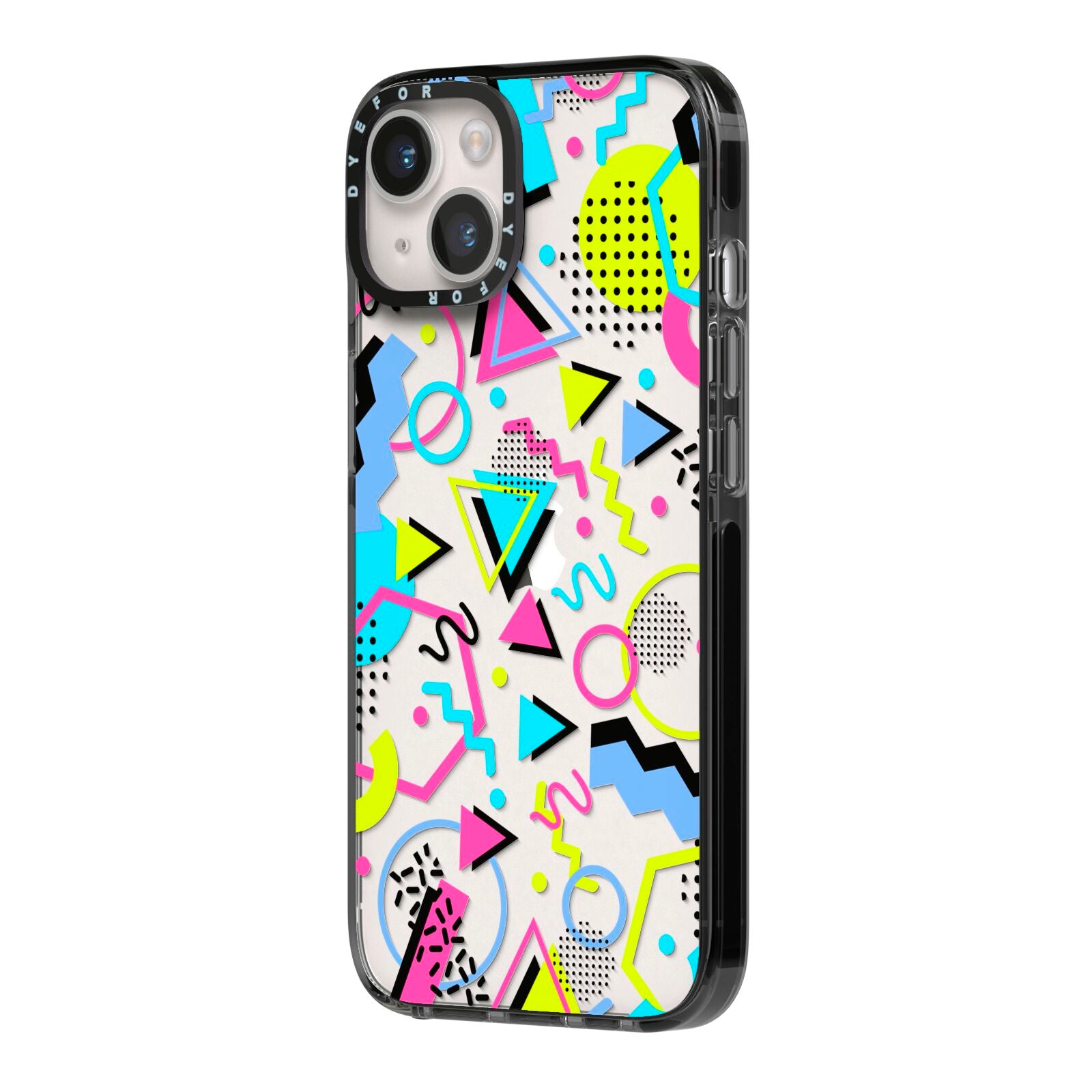 80s Retro iPhone 14 Black Impact Case Side Angle on Silver phone