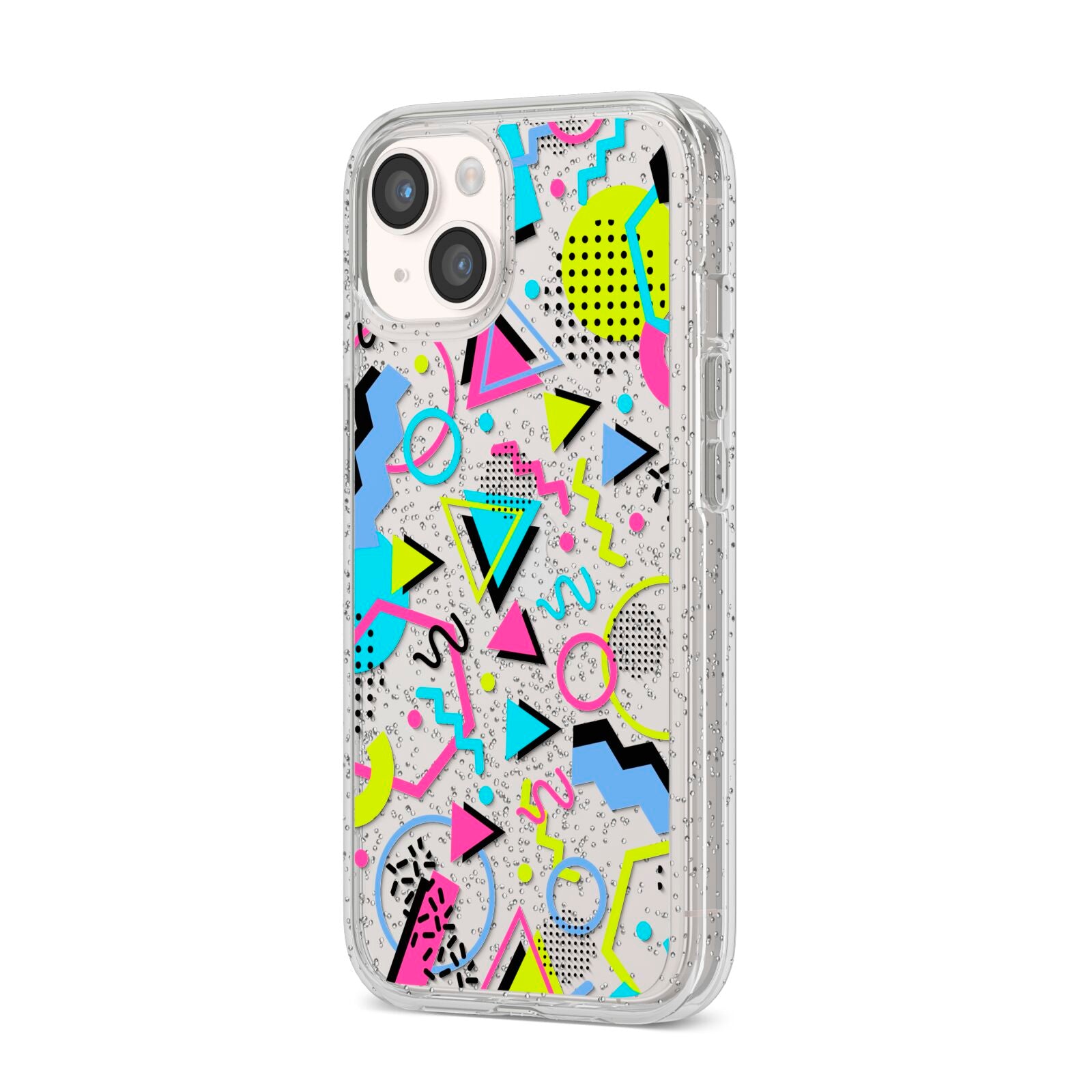 80s Retro iPhone 14 Glitter Tough Case Starlight Angled Image