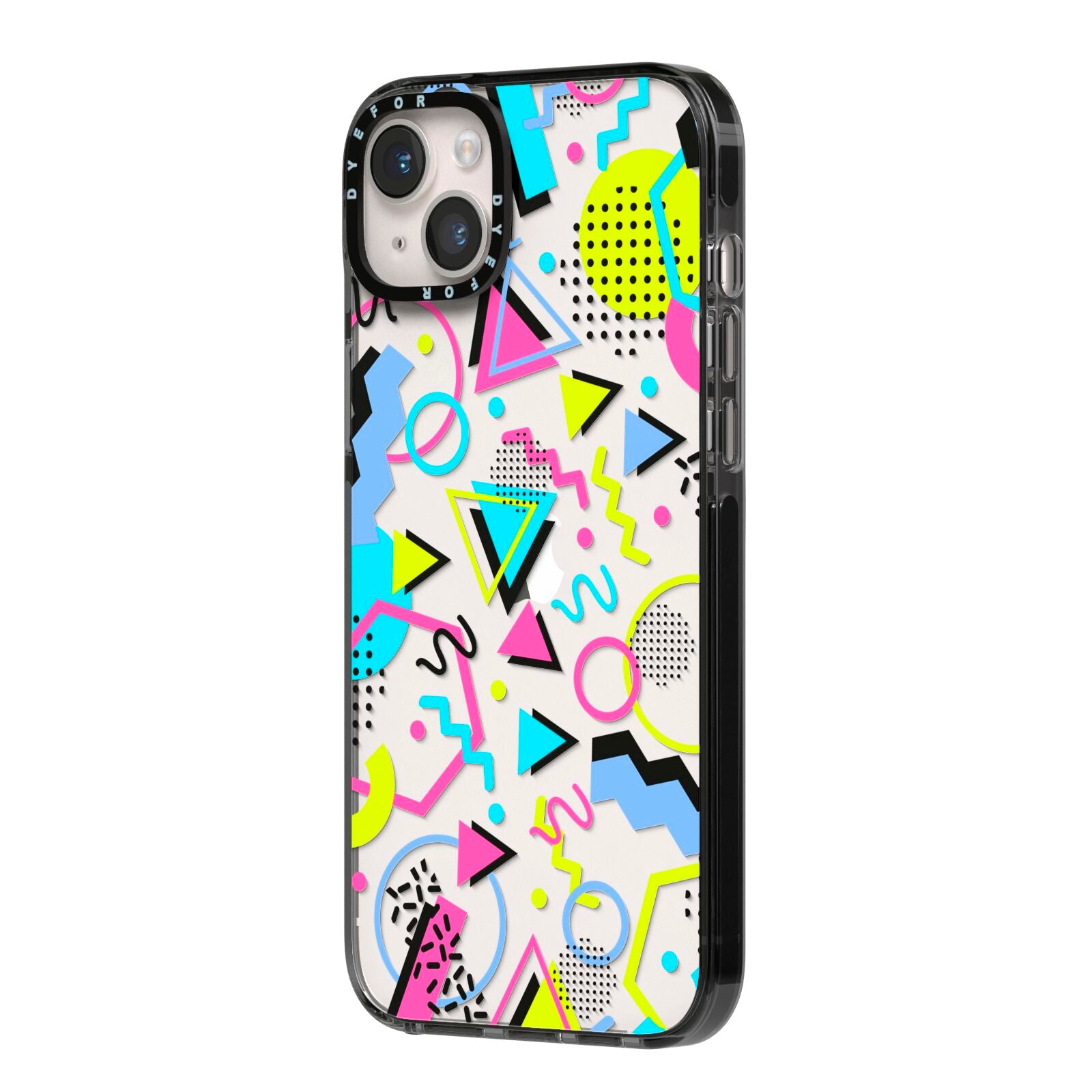 80s Retro iPhone 14 Plus Black Impact Case Side Angle on Silver phone