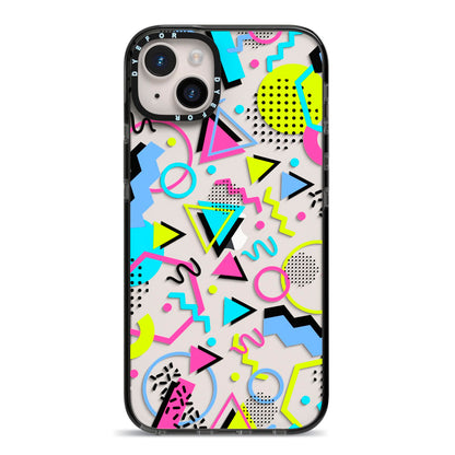 80s Retro iPhone 14 Plus Black Impact Case on Silver phone