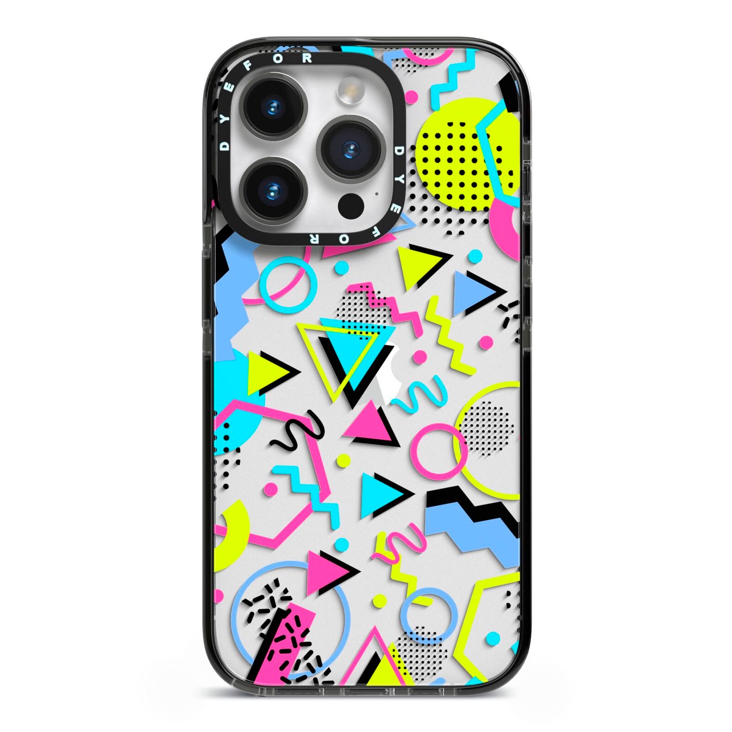 80s Retro iPhone 14 Pro Black Impact Case on Silver phone