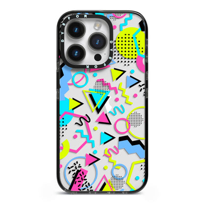 80s Retro iPhone 14 Pro Black Impact Case on Silver phone