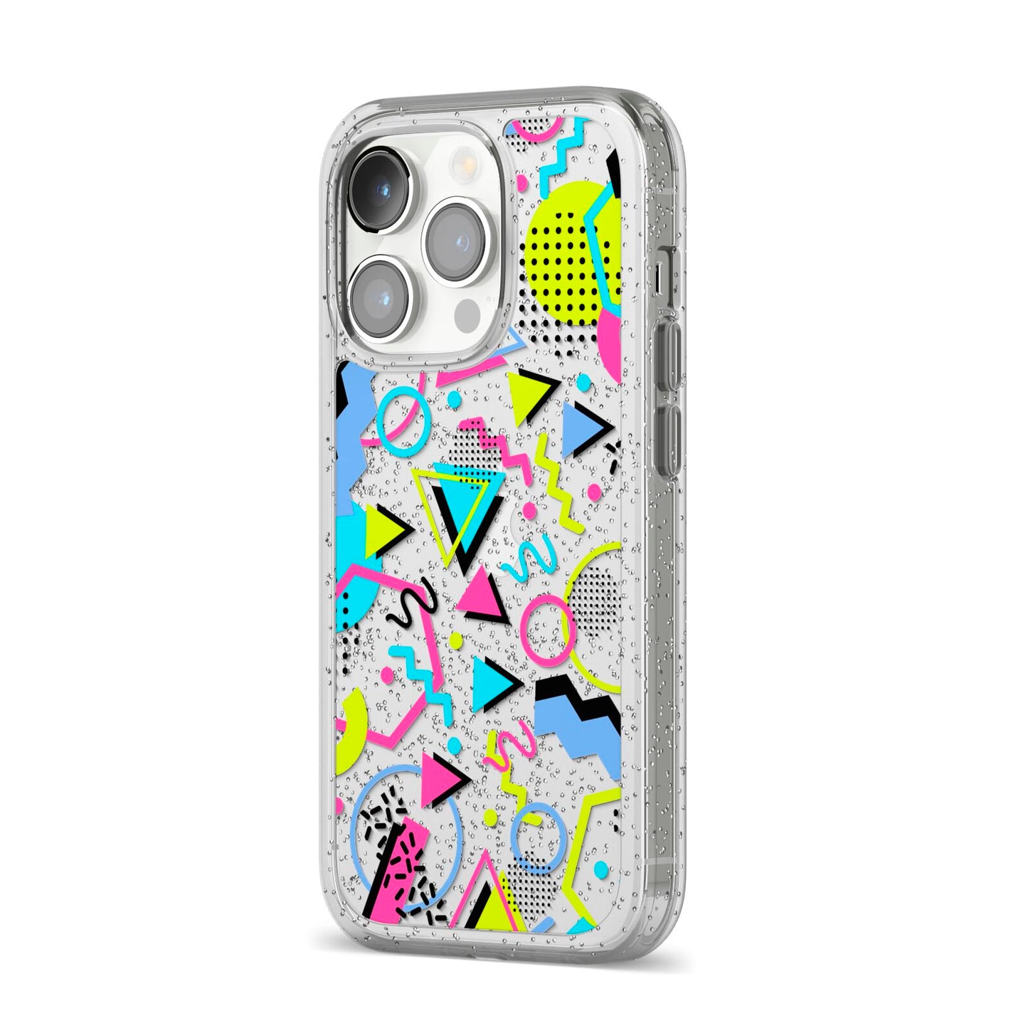80s Retro iPhone 14 Pro Glitter Tough Case Silver Angled Image