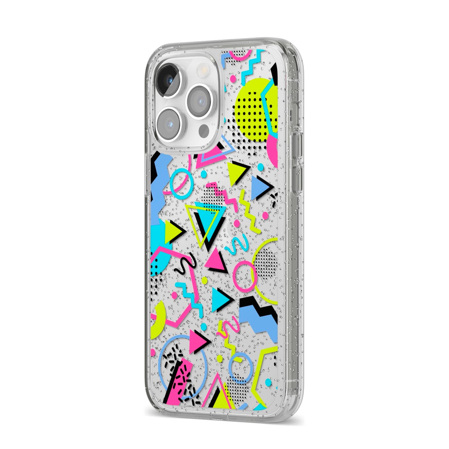 80s Retro iPhone 14 Pro Max Glitter Tough Case Silver Angled Image