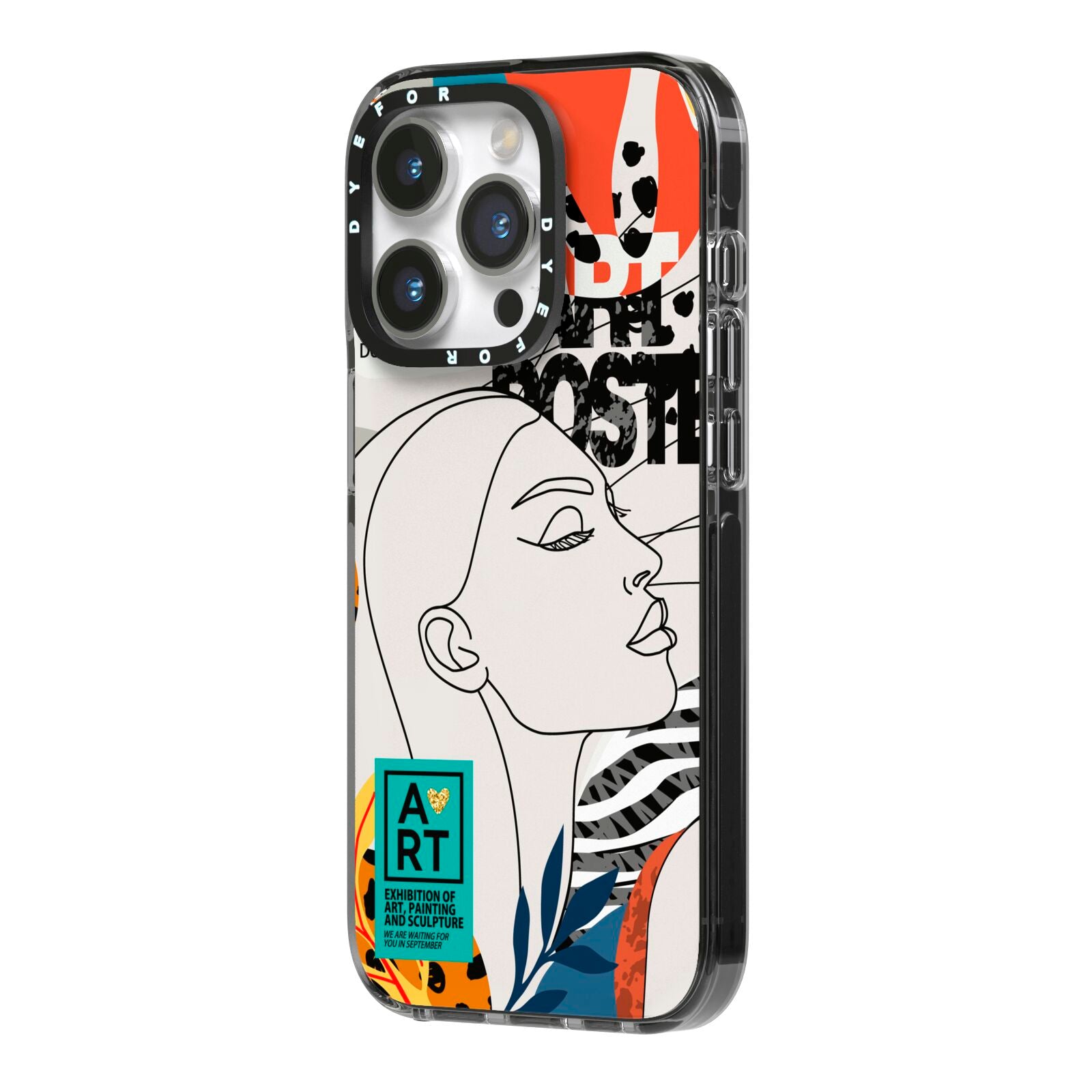 Abstract Art Poster iPhone 14 Pro Black Impact Case Side Angle on Silver phone