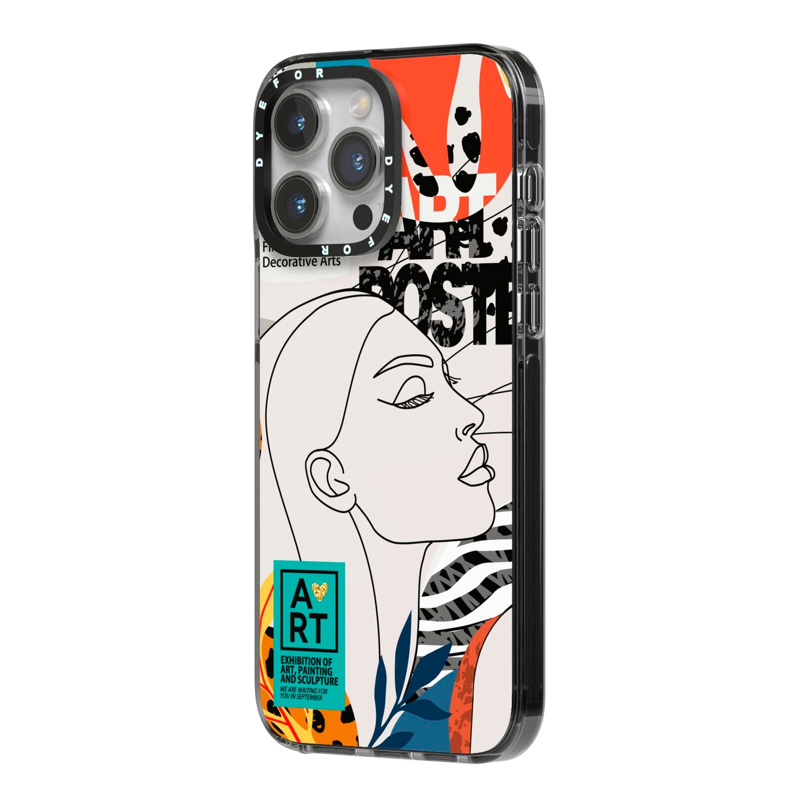 Abstract Art Poster iPhone 14 Pro Max Black Impact Case Side Angle on Silver phone