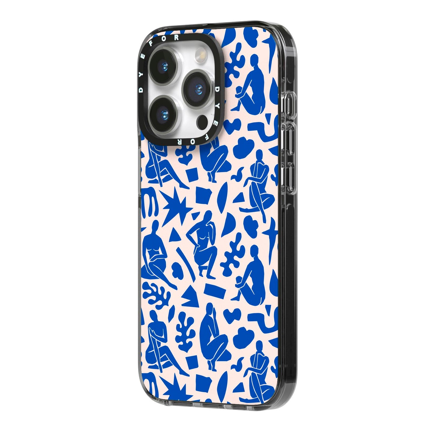 Abstract Art iPhone 14 Pro Black Impact Case Side Angle on Silver phone