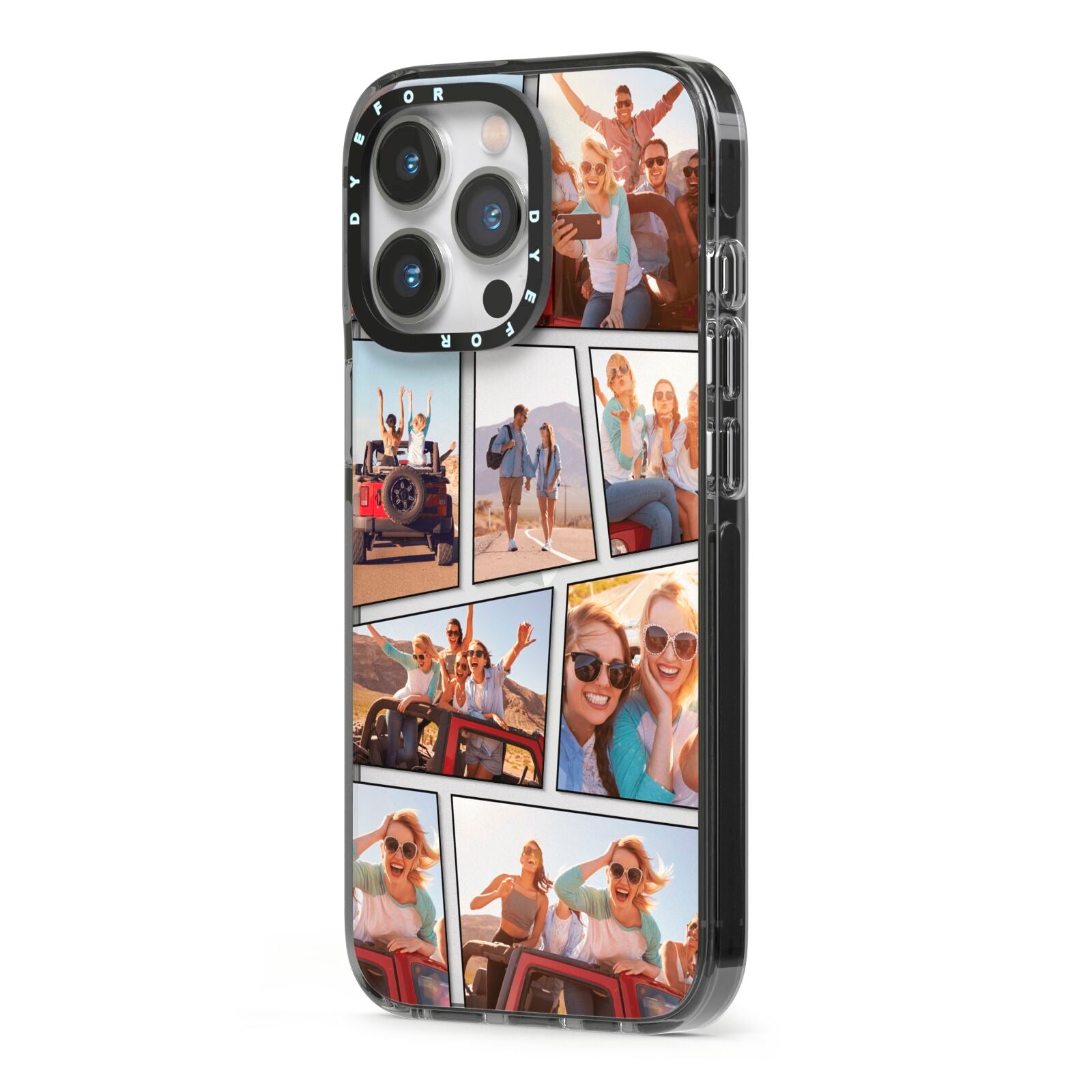 Abstract Comic Strip Photo iPhone 13 Pro Black Impact Case Side Angle on Silver phone
