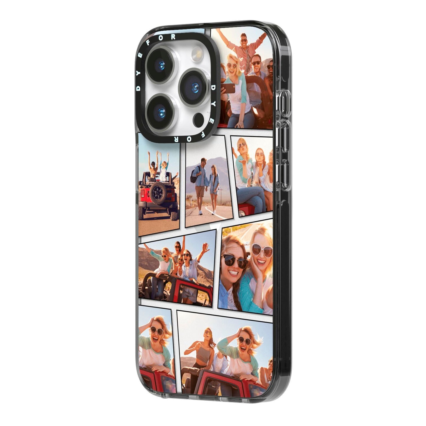 Abstract Comic Strip Photo iPhone 14 Pro Black Impact Case Side Angle on Silver phone