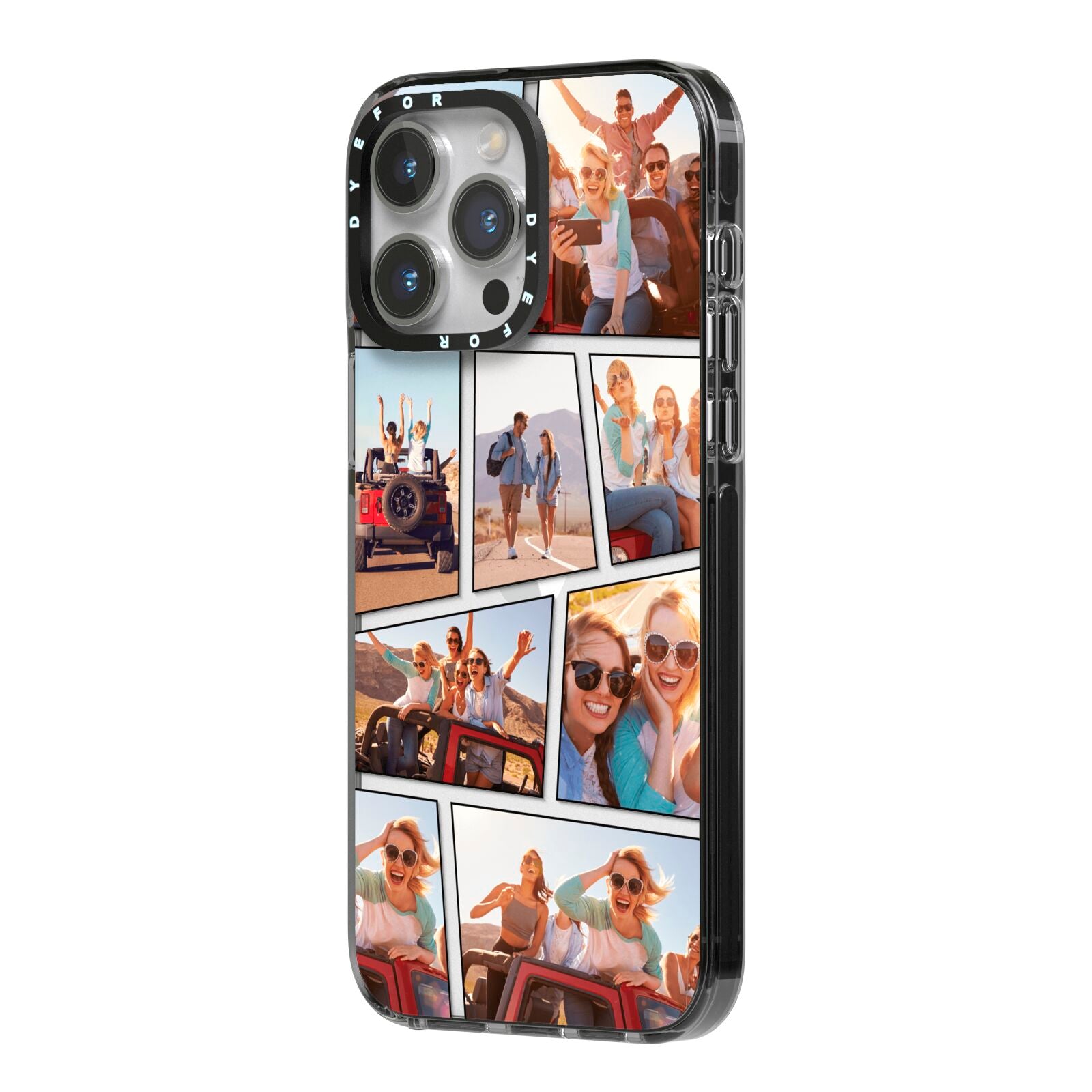 Abstract Comic Strip Photo iPhone 14 Pro Max Black Impact Case Side Angle on Silver phone
