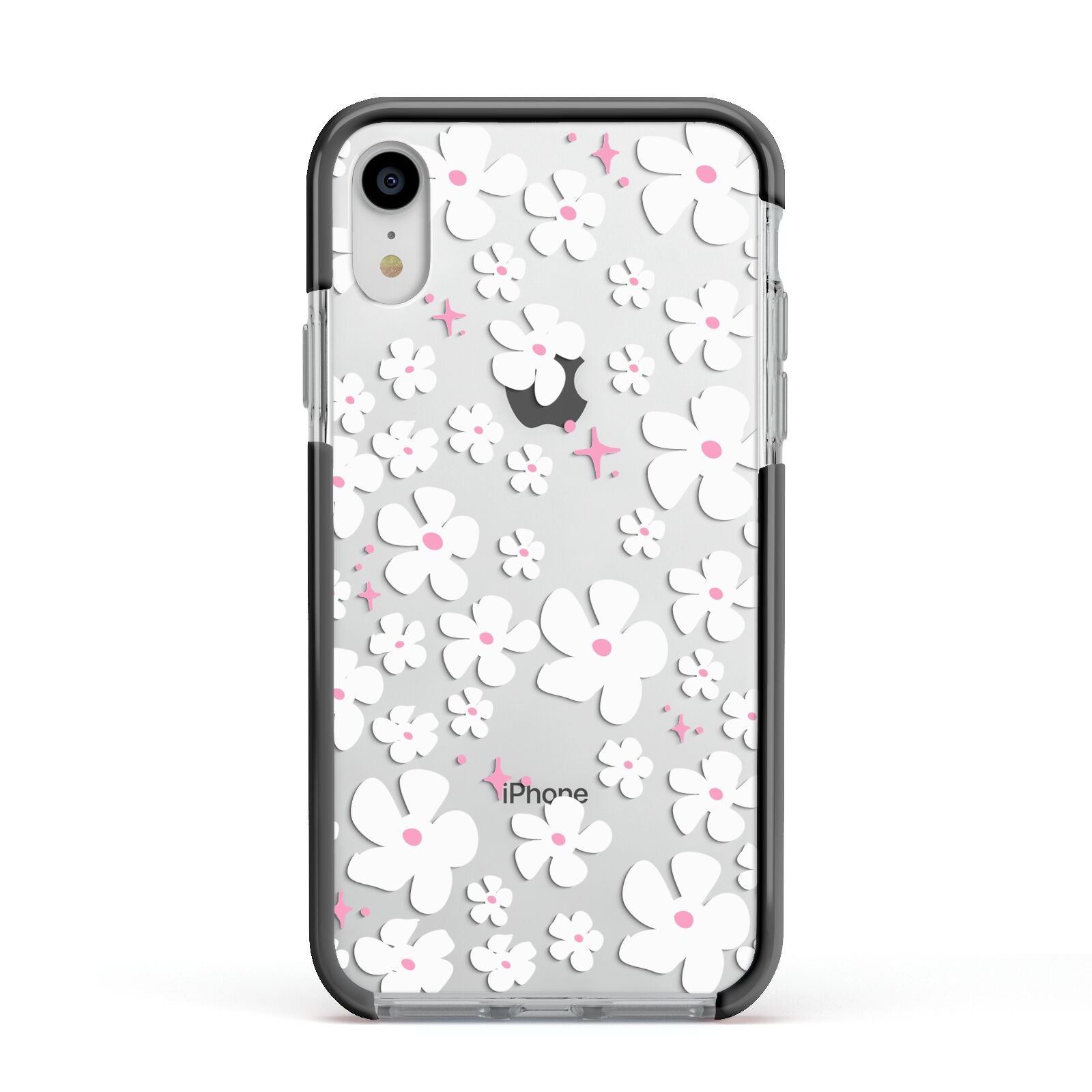 Abstract Daisy Apple iPhone XR Impact Case Black Edge on Silver Phone