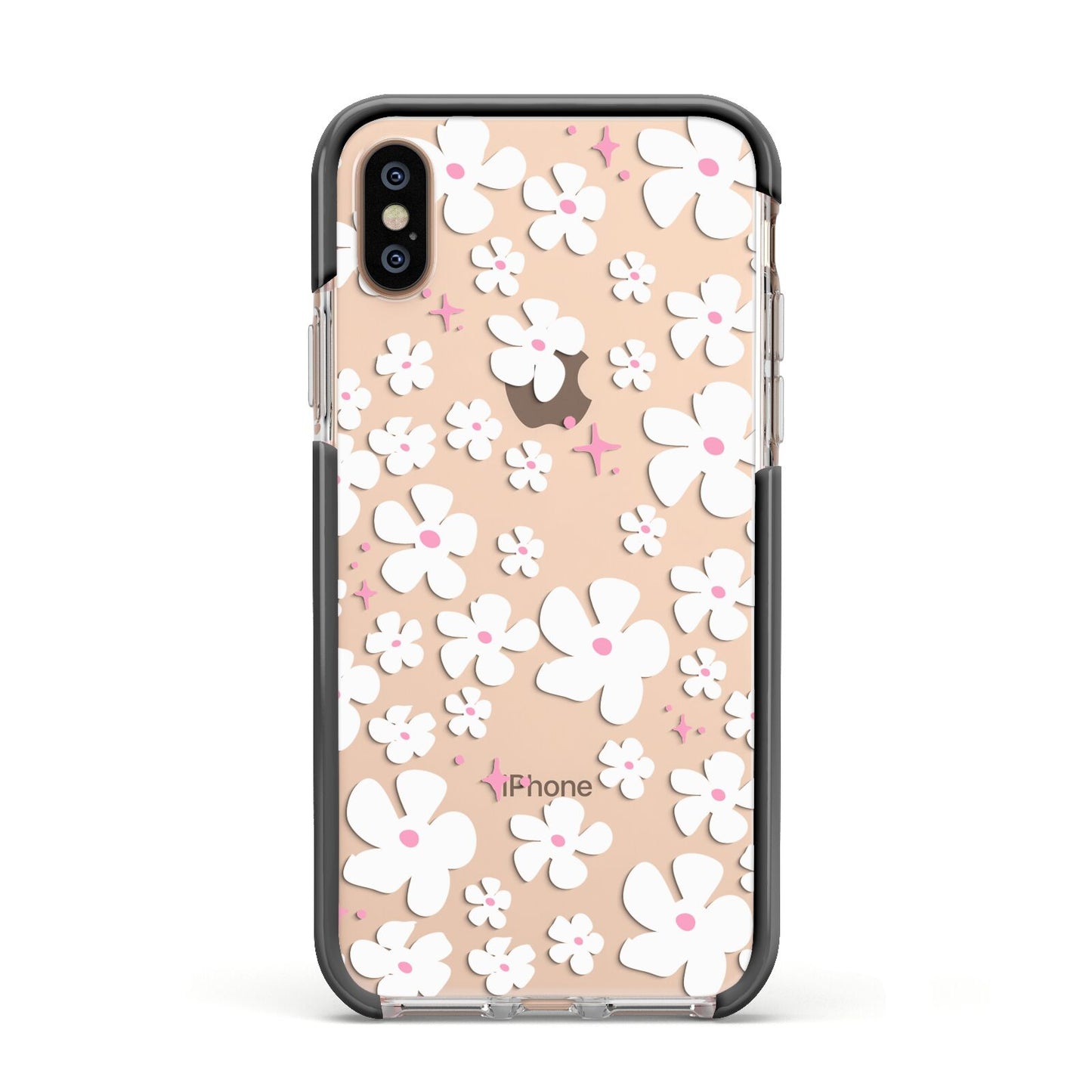 Abstract Daisy Apple iPhone Xs Impact Case Black Edge on Gold Phone