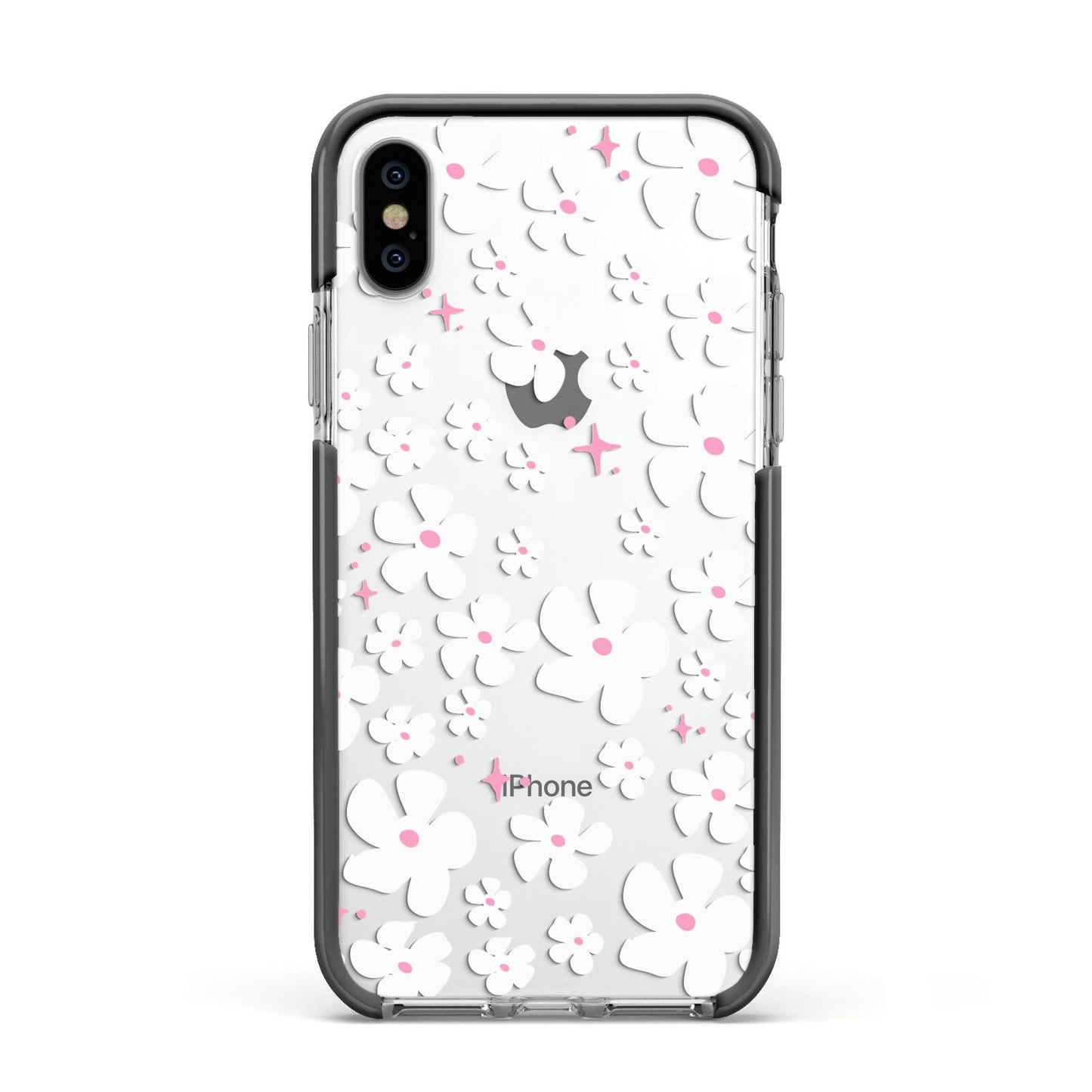 Abstract Daisy Apple iPhone Xs Impact Case Black Edge on Silver Phone