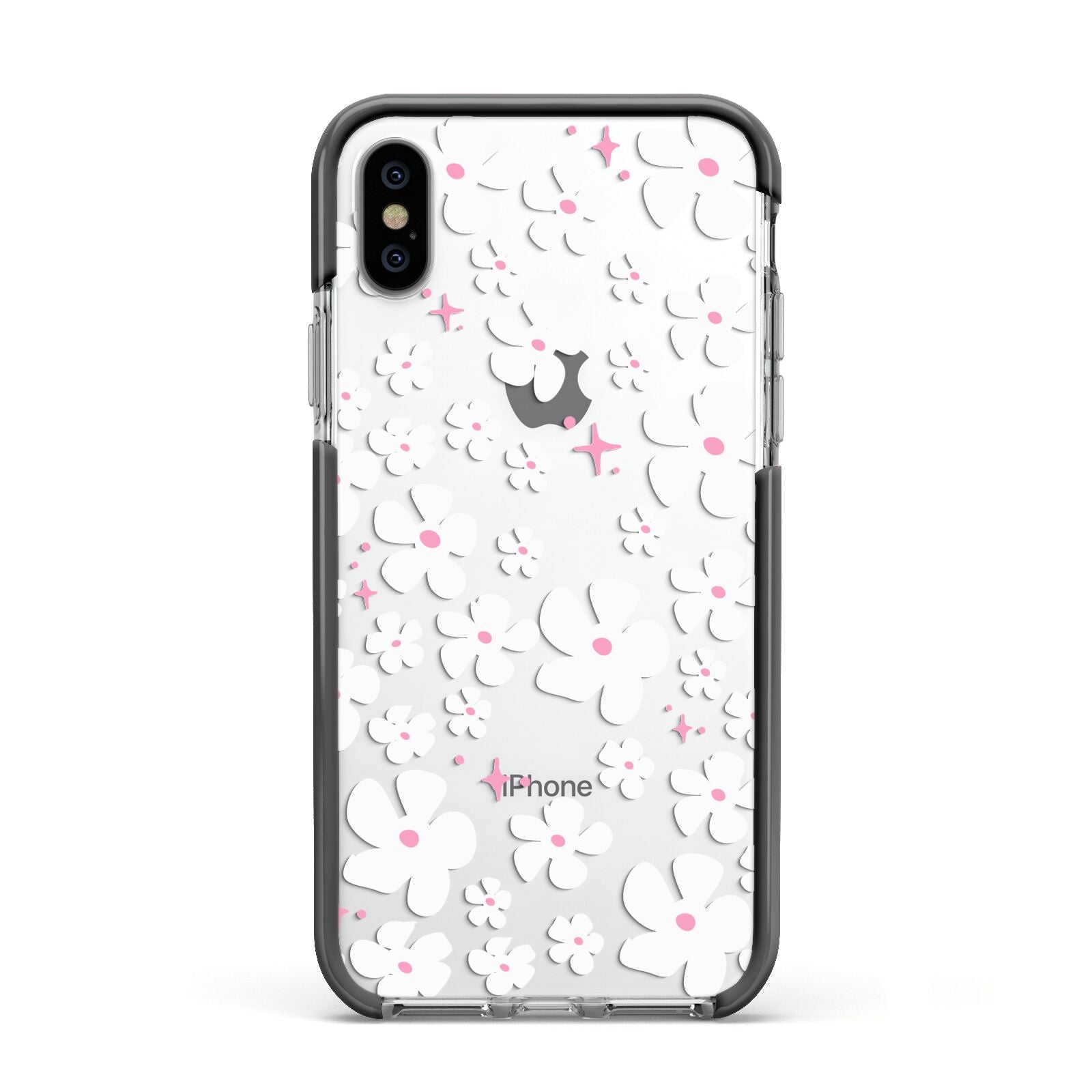 Abstract Daisy Apple iPhone Xs Impact Case Black Edge on Silver Phone