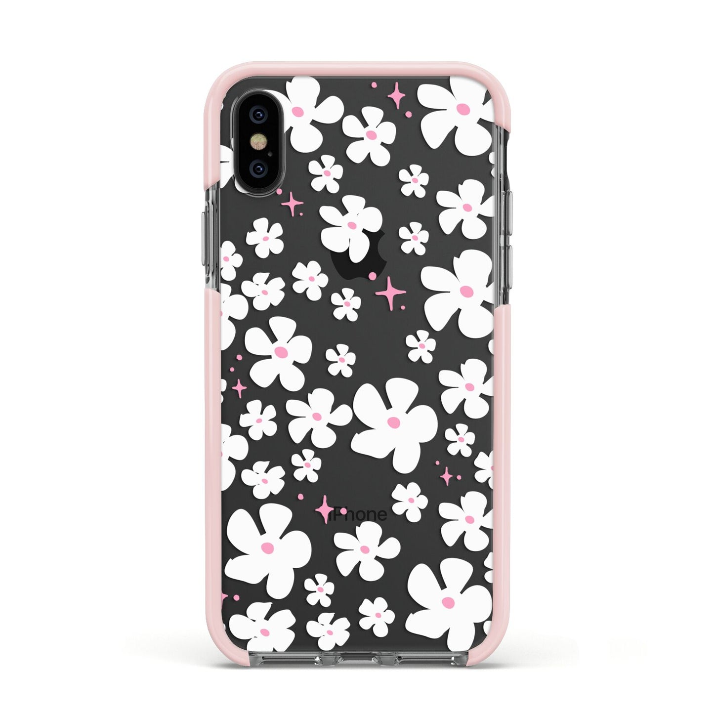 Abstract Daisy Apple iPhone Xs Impact Case Pink Edge on Black Phone