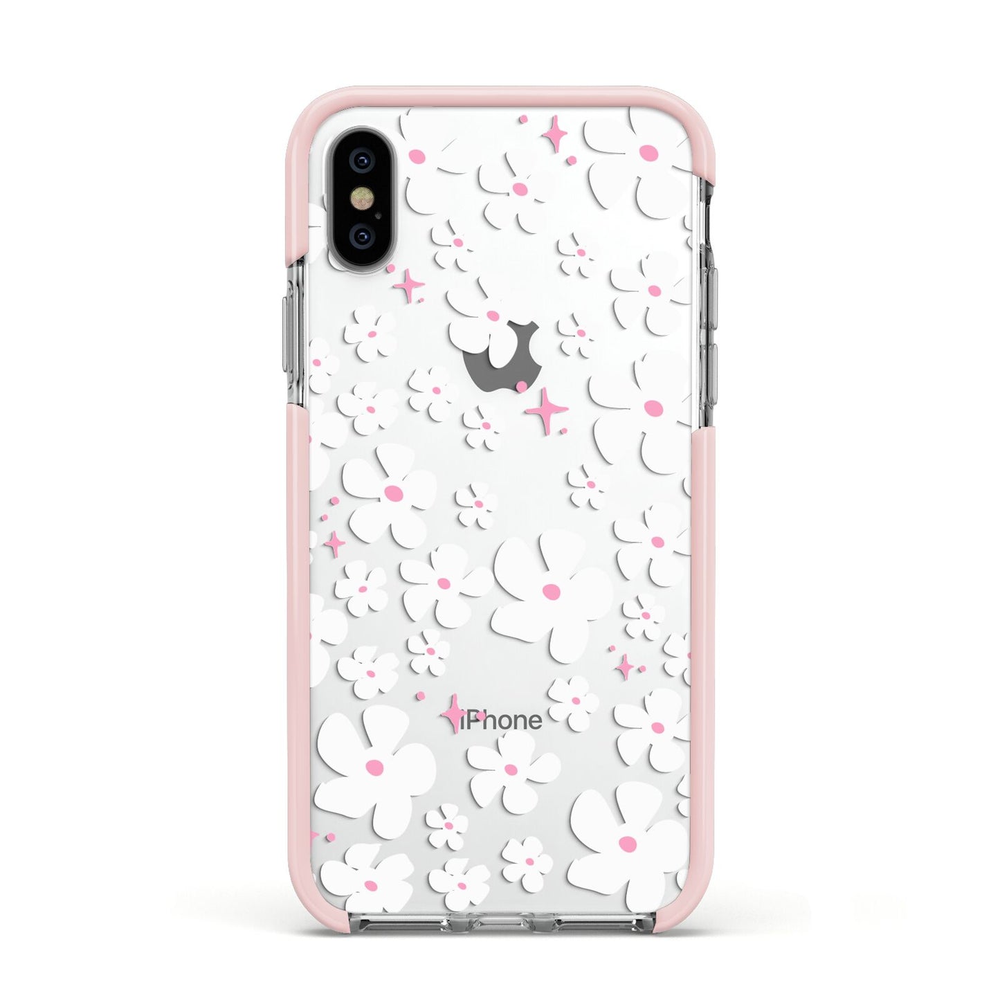Abstract Daisy Apple iPhone Xs Impact Case Pink Edge on Silver Phone
